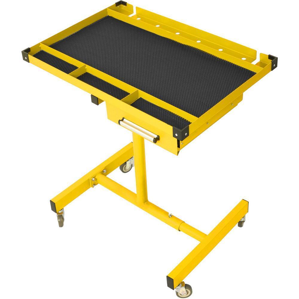 Adjustable Work Table w/Drawer Four 2.5" Swivel Casters and Rubber Bumper Corner
