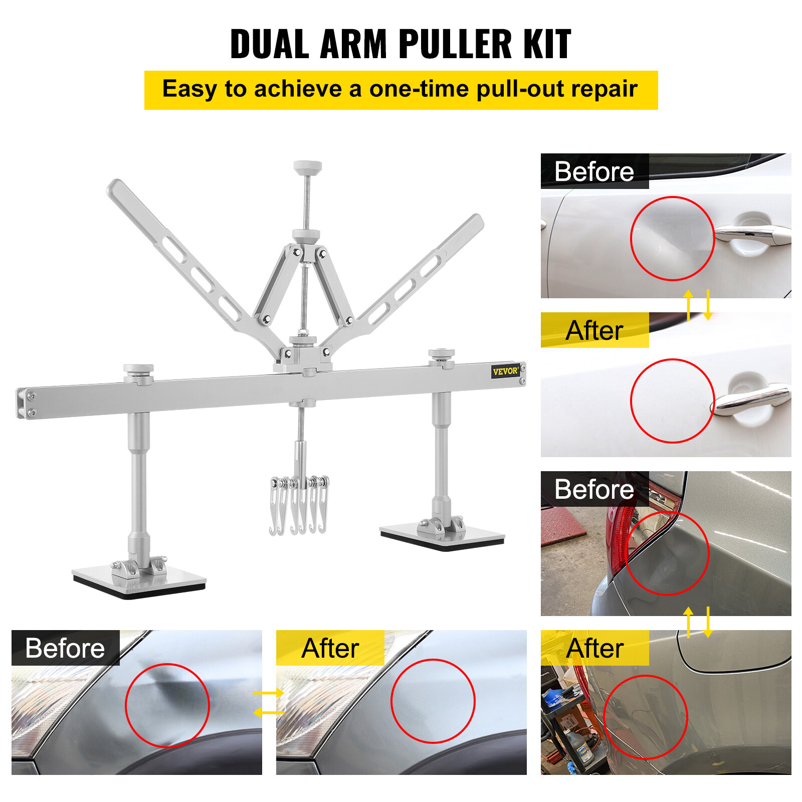 VEVOR 750mm Dent Pull Lever Bar Kit Demount Puller Rings Spot Puller Tool