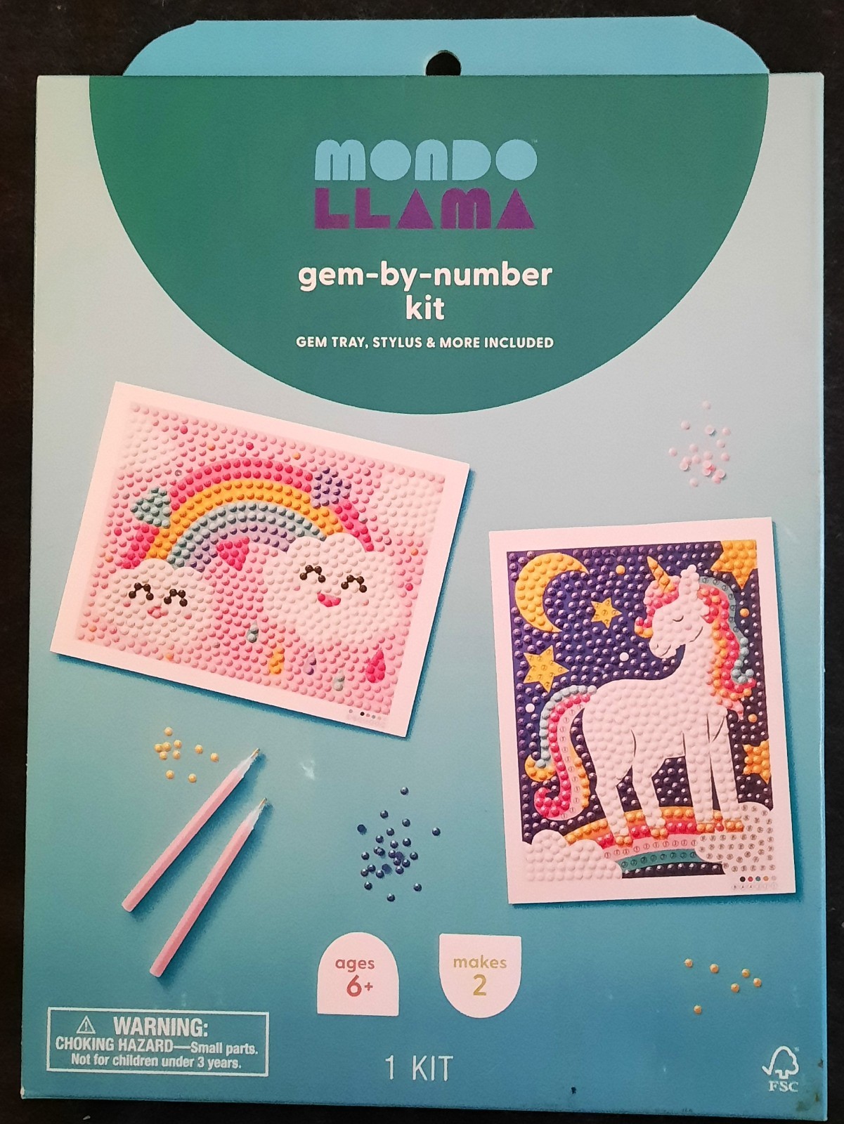 Mondo Llama Gem By Number Kit! Unicorn & Clouds. Gem Boards Stylus Diamond Gems