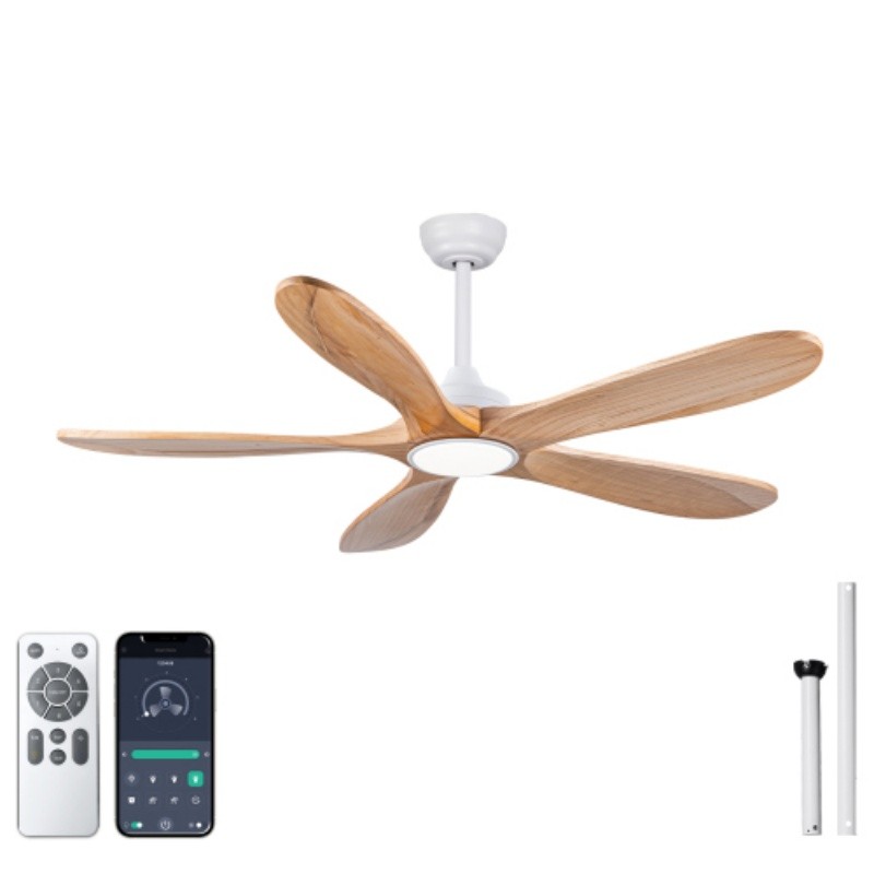 52" Modern Solid Wood Ceiling Fan w/Light 3CCT Noiseless Reversible APP/Remote