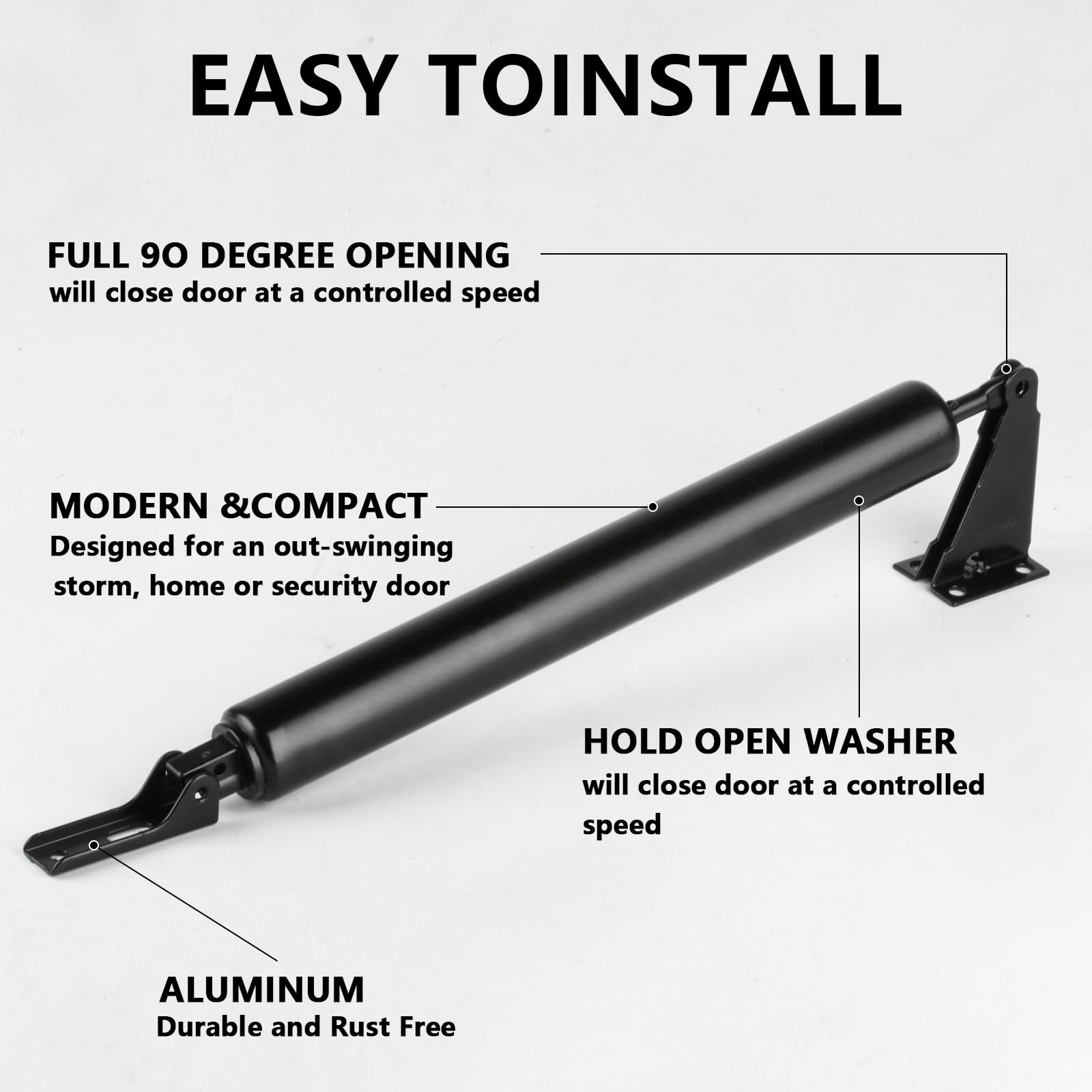 1 PCS Black Pneumatic Screen Storm Door Closer Bracket Adjustable Spring