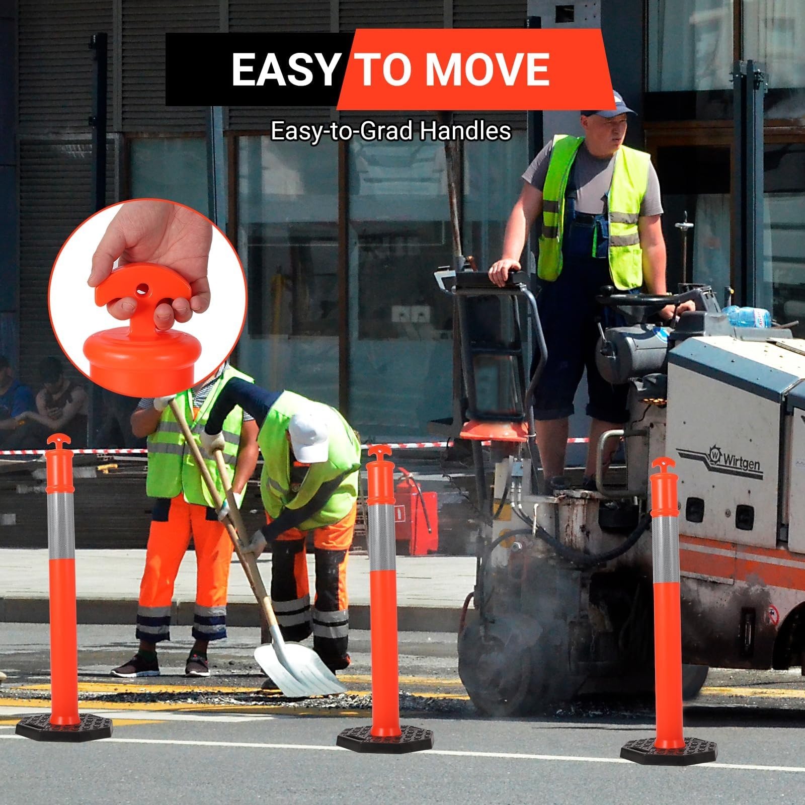 6x 45'' Traffic Delineator Post Cones Rubber Base Traffic Delineator Post Cones