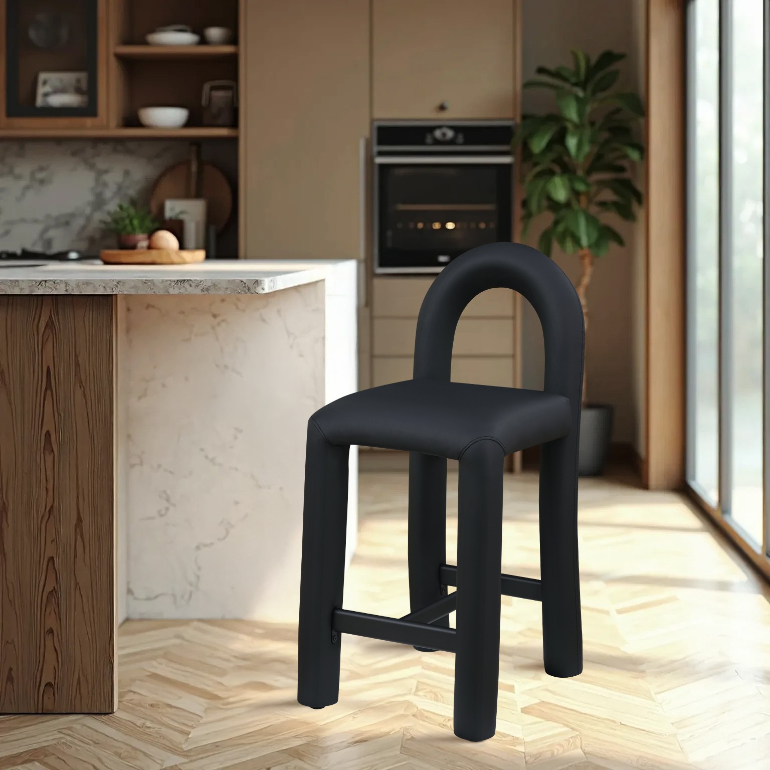 Meridian Furniture Amari Black Vegan Leather Stool