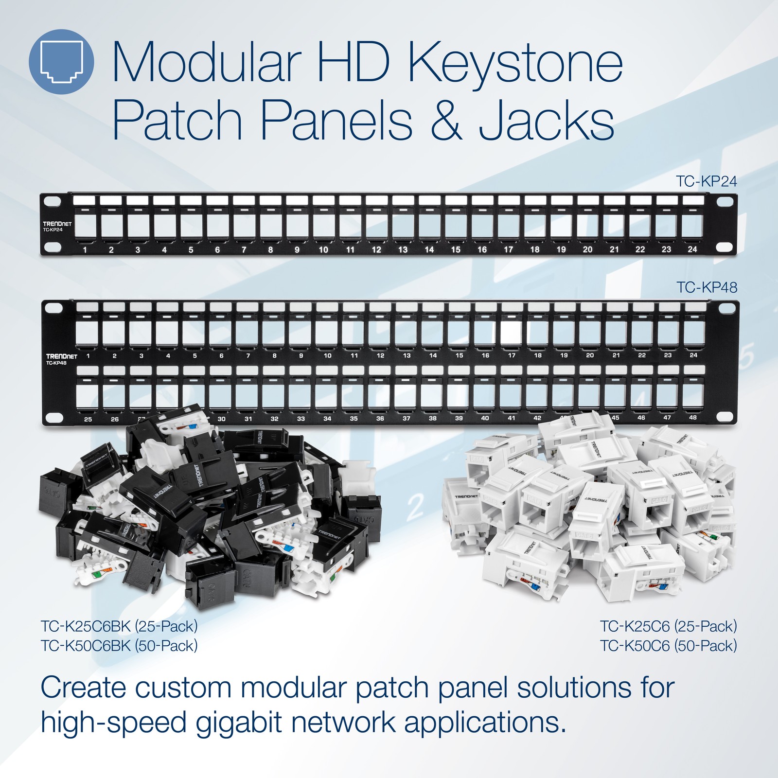 TRENDnet TC-K25C6BK, Cat6 Keystone Jack, Black – 25-Pack
