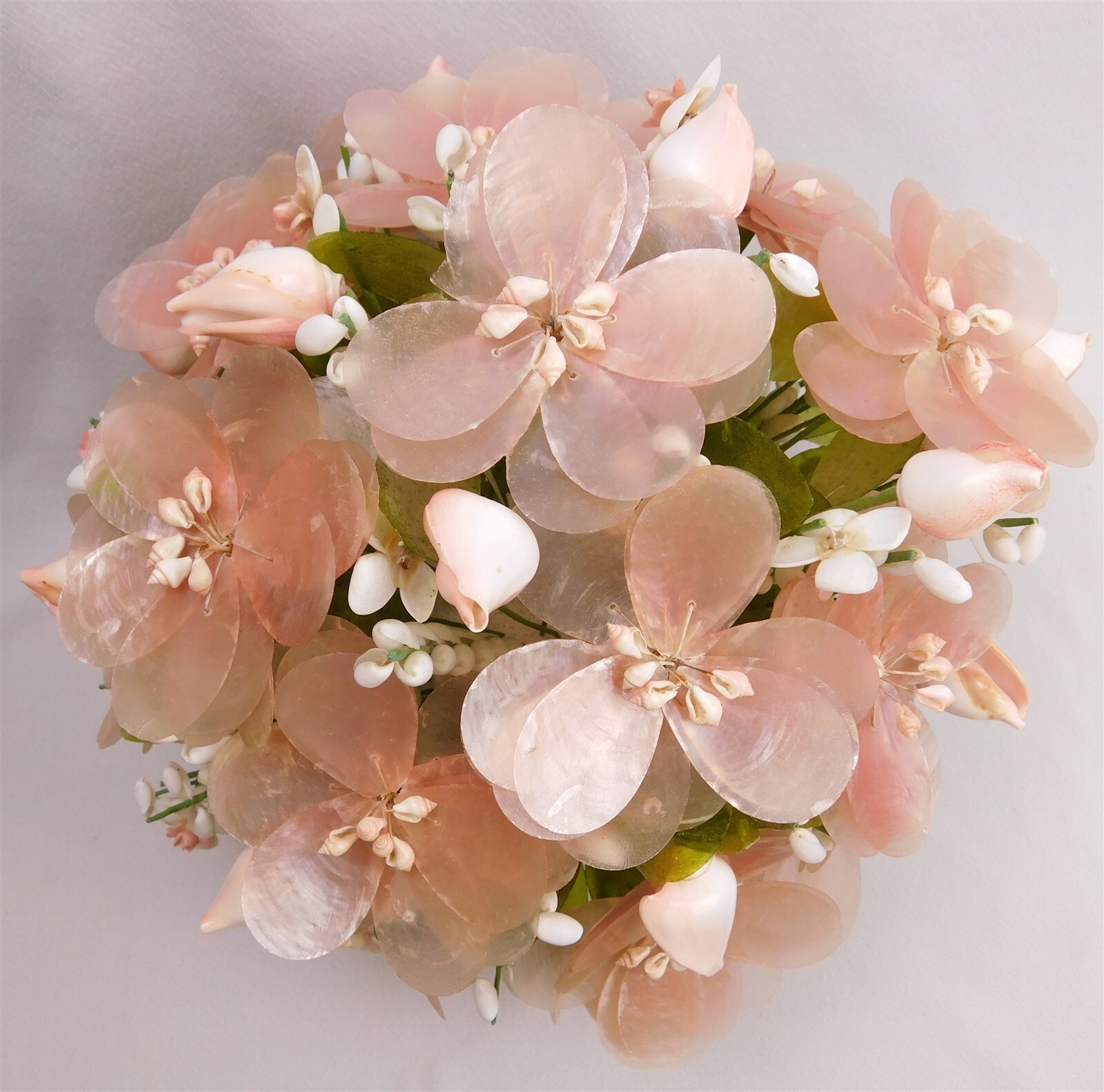 Vintage Capiz Shell Pink Accent Flower Bouquet in Wood Planter HAWAII