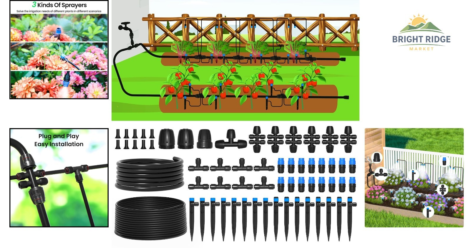 Efficient Garden Watering System with Quick Connector Technology and Nozzles