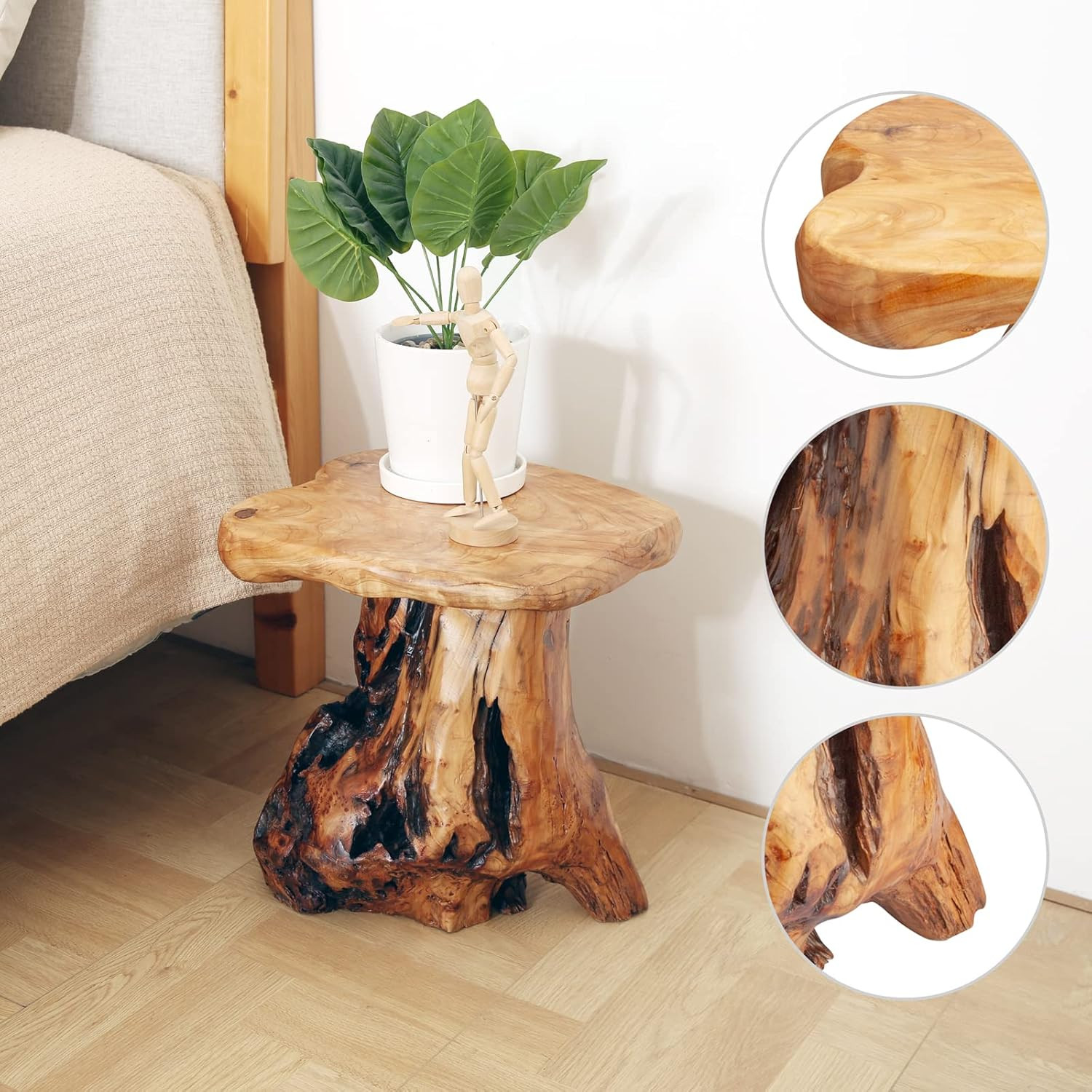 13.8" Live Edge Cedar Tree Stump Stool Handcrafted Solid Natural Wood Side Table