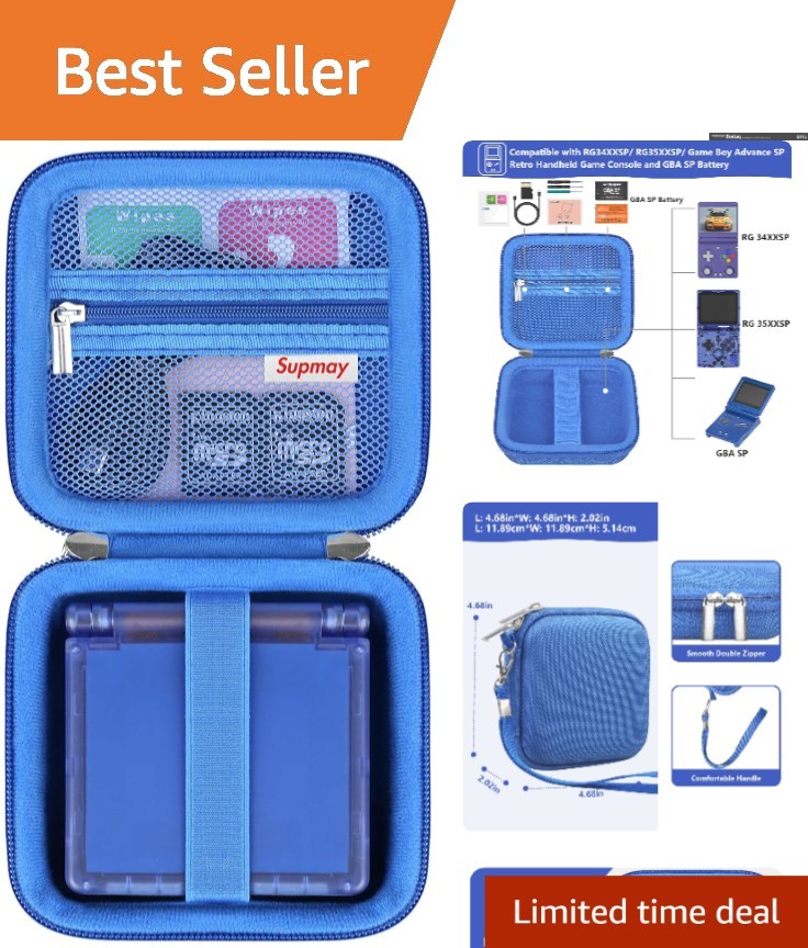 Retro Game Console Hard Case with Mesh Pocket - Fits GBA SP & Accessories