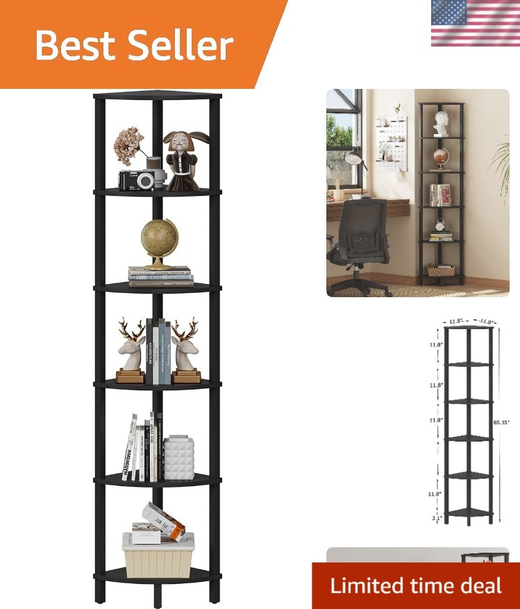 Elegant 6-Tier Industrial Corner Shelf - Customizable Storage Solution