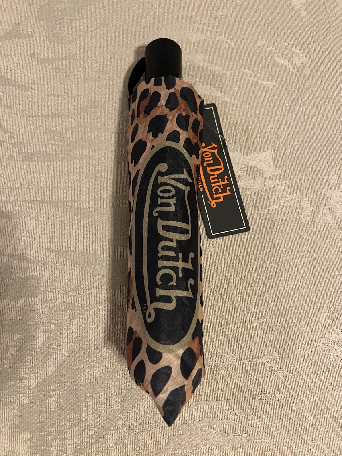 Von Dutch Cheetah Print Umbrella with Cover Automatic Open Viral Y2K Style NWT