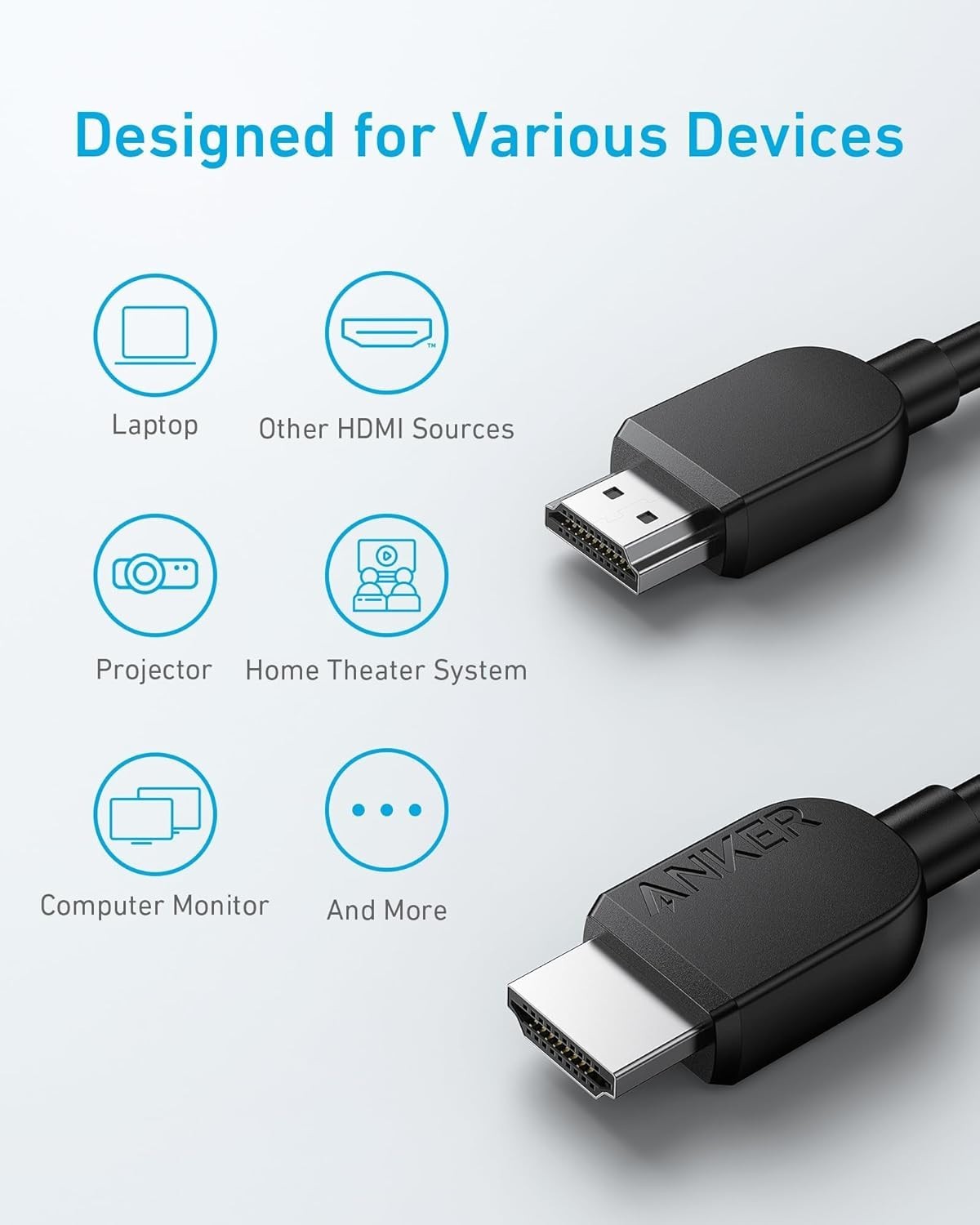 Anker HDMI Cable 8K@60Hz, 6FT Ultra HD 4K@120Hz 2.1 Cord,48 6ft, Black