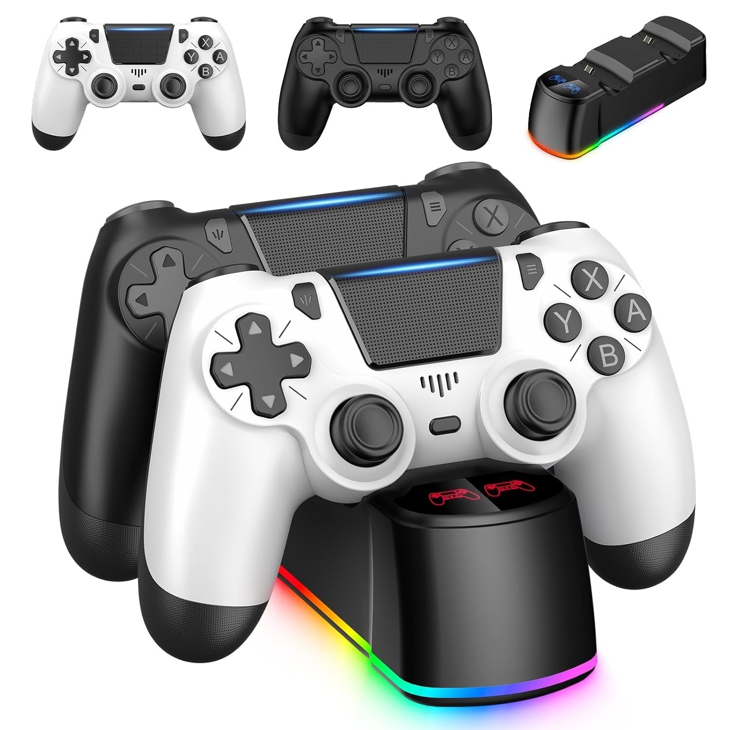 2 Pack Wireless PS4 Controllers with LED Charging Dock - Ultimate Gaming Upgrade