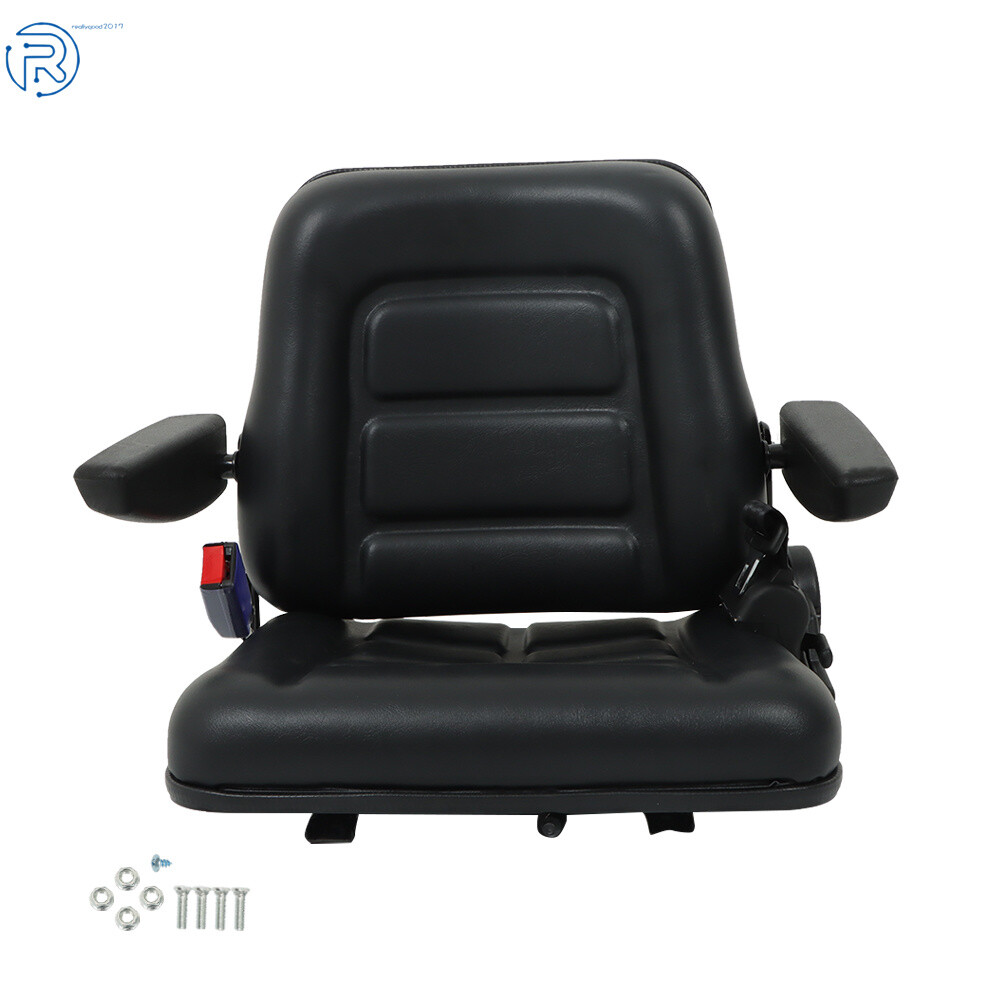 Tractor Seat Adjustable Back & Seatbelt, Armrest and Slide Universal Forklift
