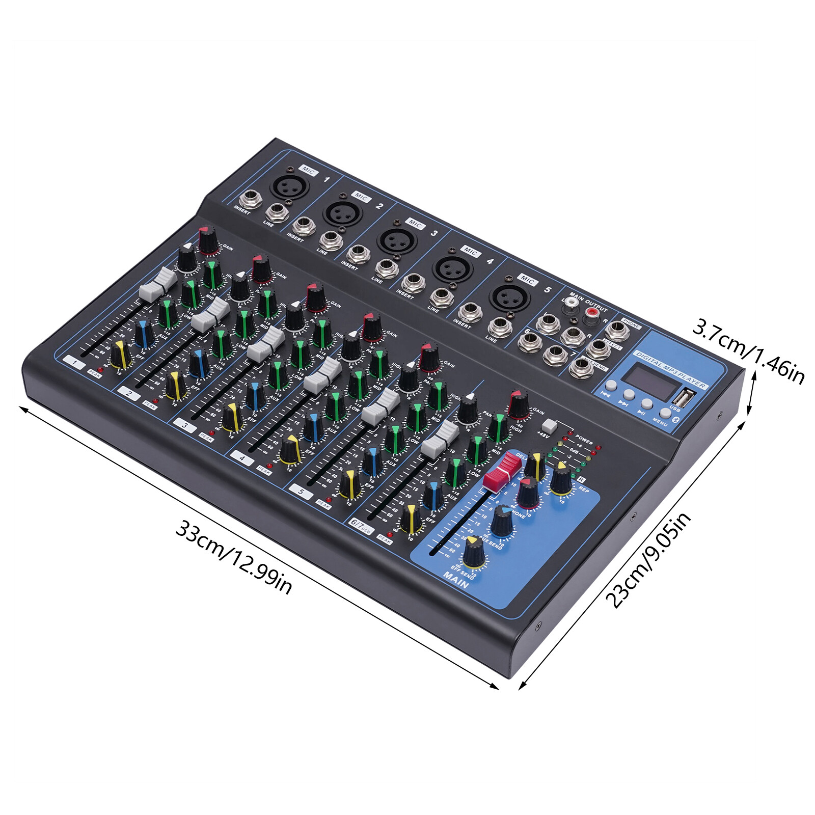 7-Channel Bluetooth Portable Audio Mixer USB Sound Mixing Console Board DJ Music