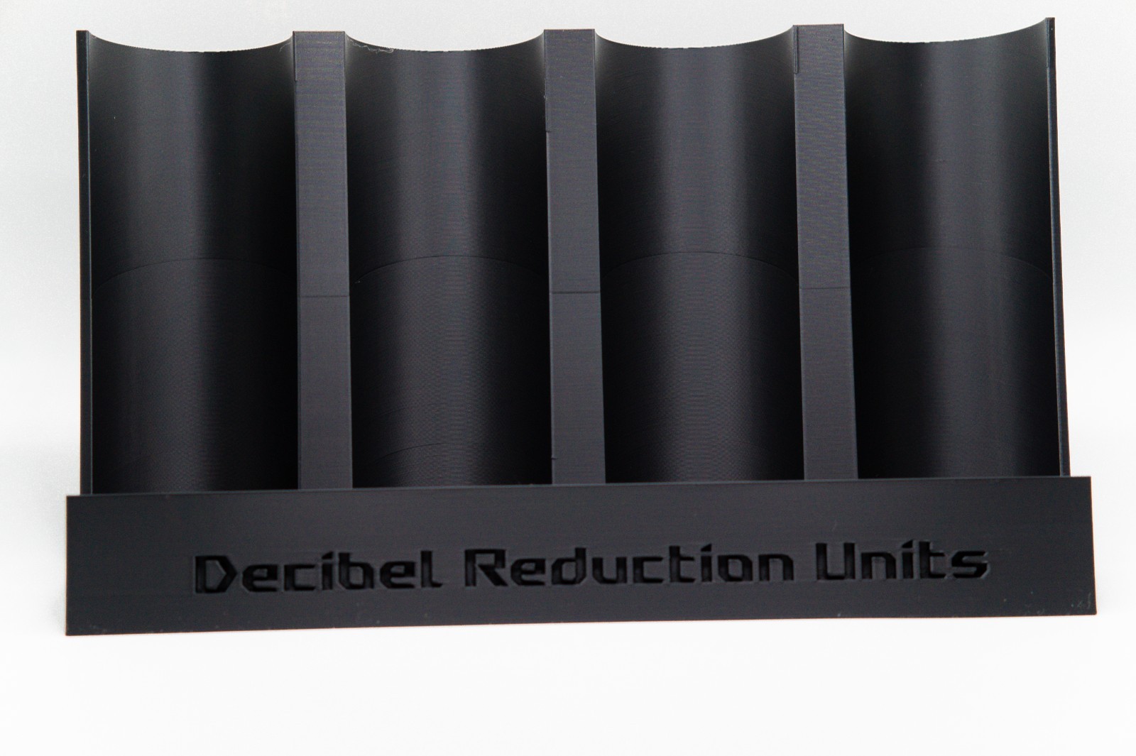 Listing Title Premium 4-Slot Suppressor Stand "Decibel Reduction Units" Display