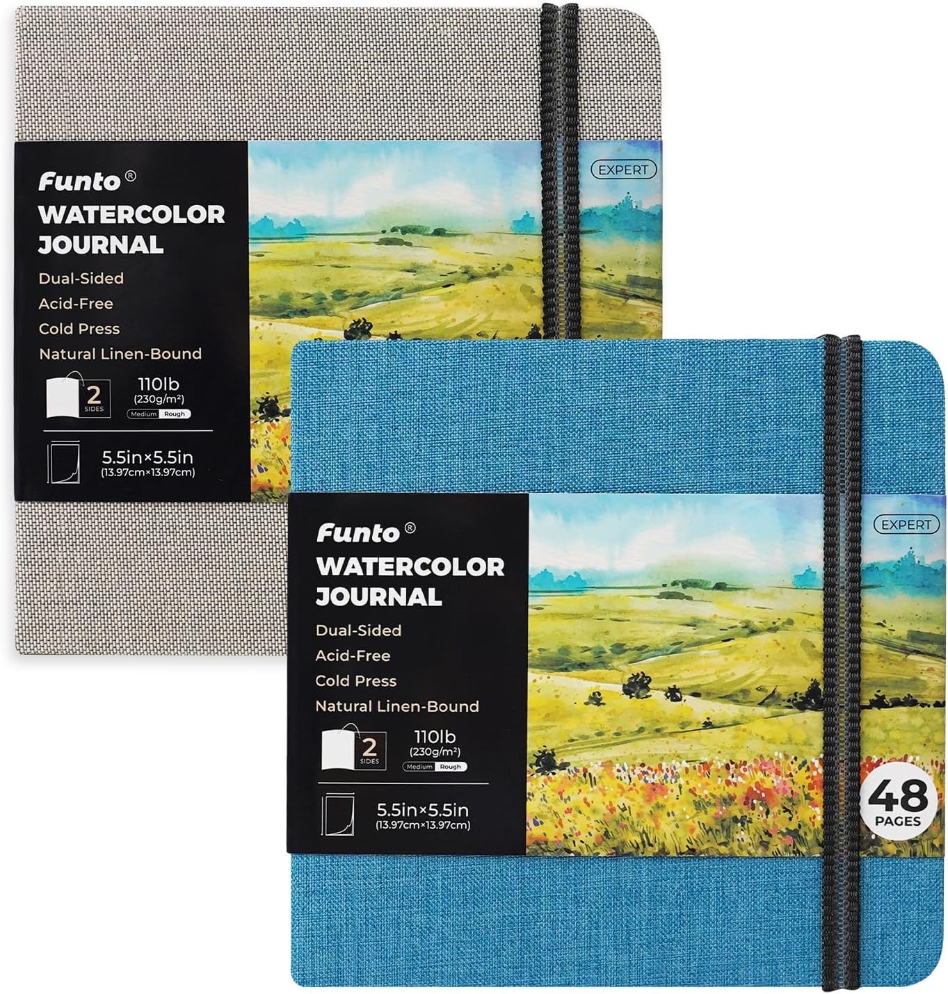 Journal, Square, 5.5x5.5, Portable 2-Pack, 48 Pages Each, Gray&Blue Cover, 11...