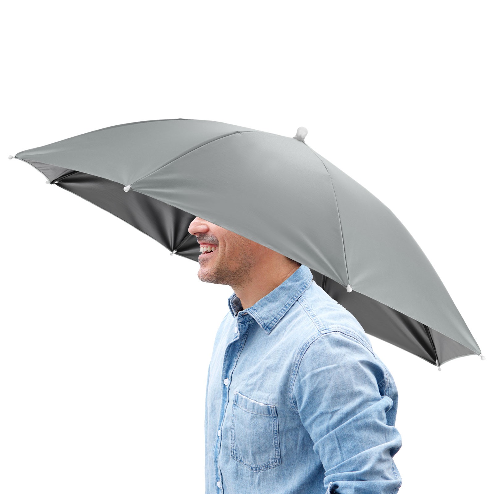 1 Pcs 26" Headband Umbrella Hat Black Glue Umbrella Cap for Outdoor [Gray]