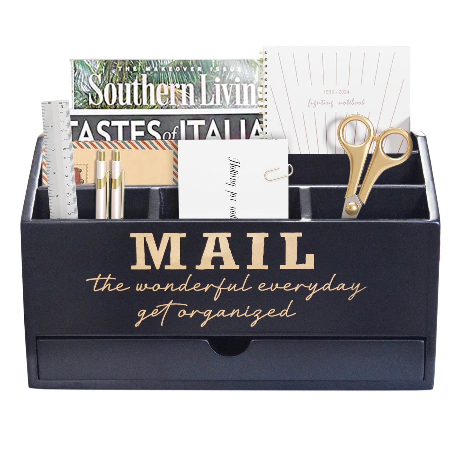 EXQUIDECA Wooden Black Rustic 11.5 x 4 x 7 inches, storage box