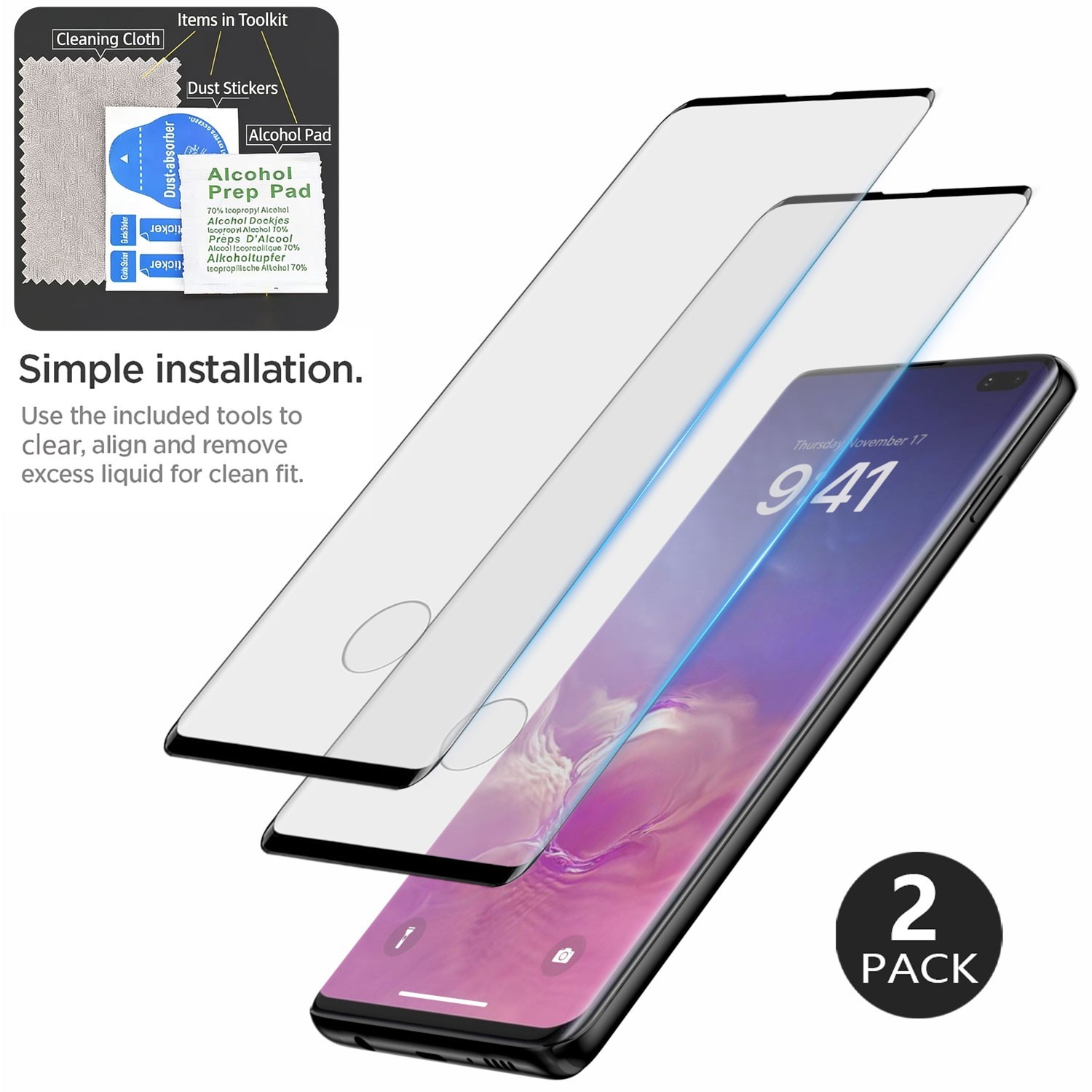 2 Pack For Samsung Galaxy S10 S10e S10+ S10 5G Tempered Glass Screen Protector