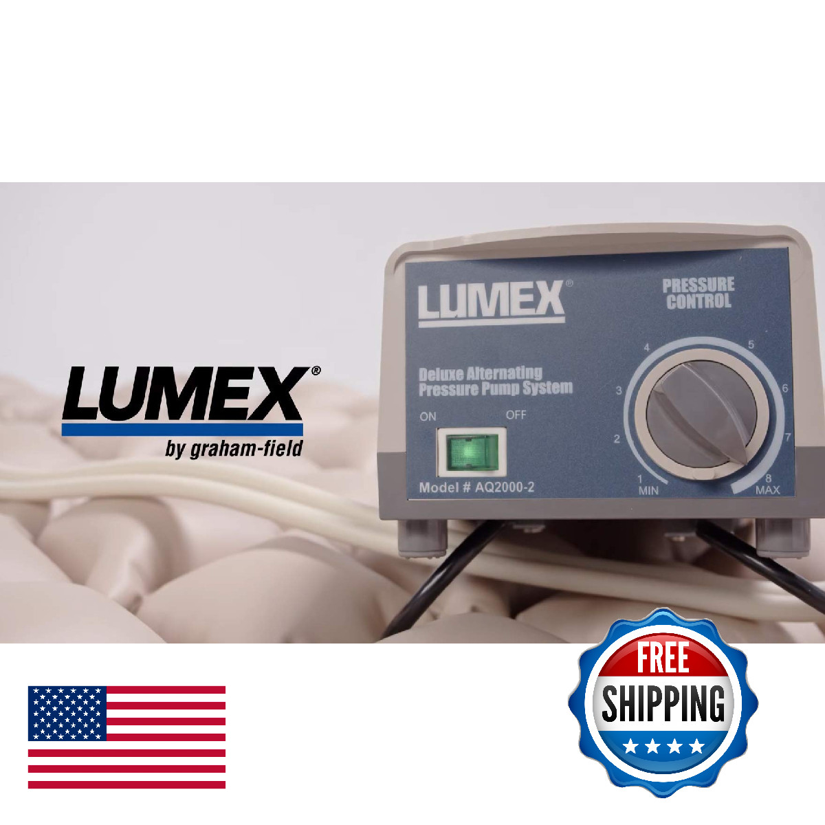 Lumex Deluxe Alternating Pressure Pad & Pump System, 34x78x2.5", 120V, AQ2000