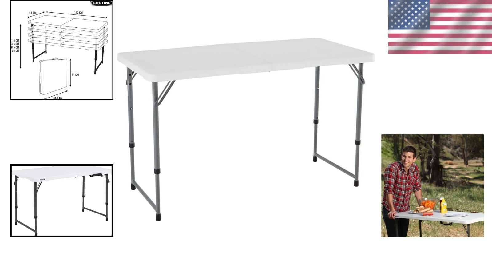 Lightweight 4-Foot Foldable Table with Adjustable Height for Contemporary Living