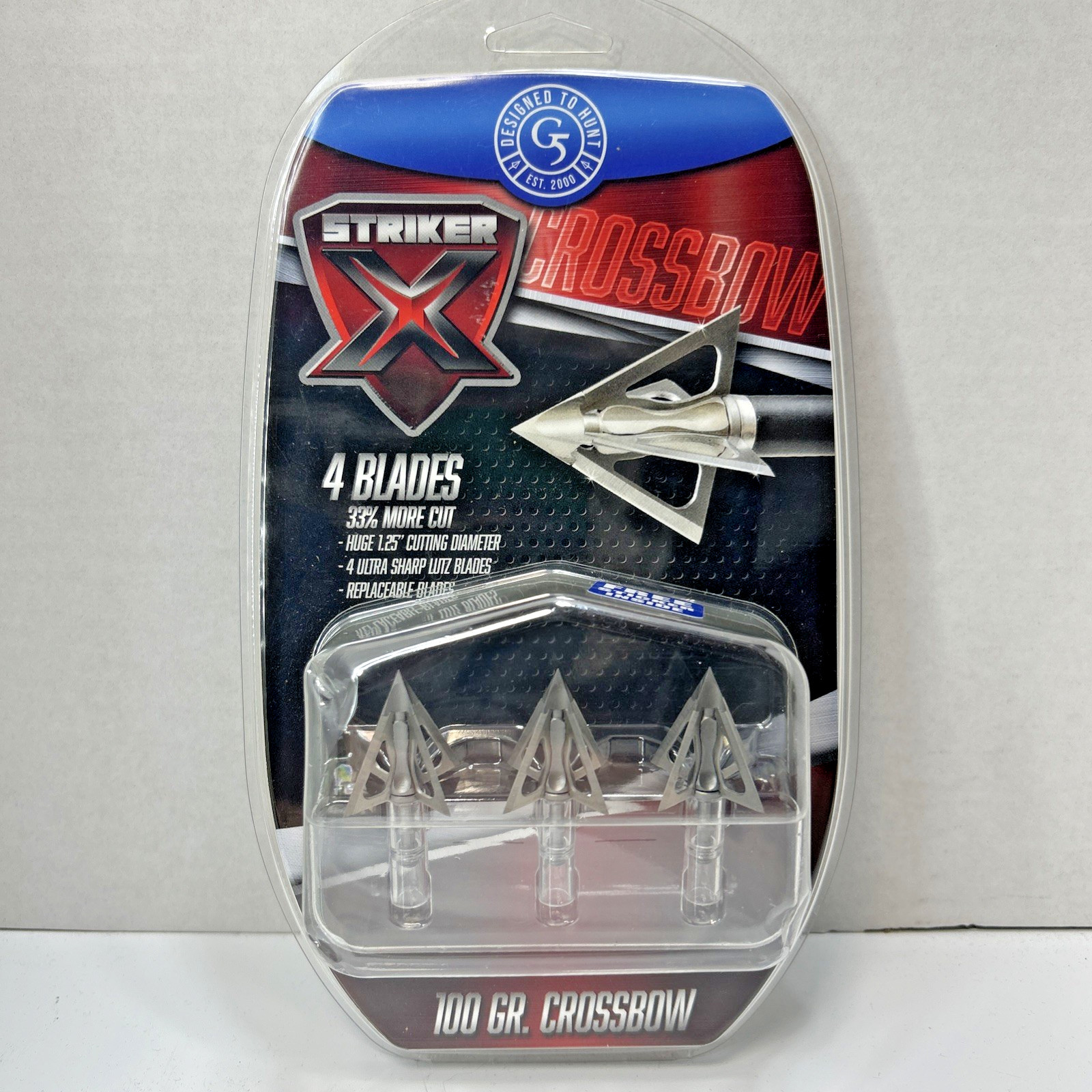 G5 Striker X Crossbow 3 Pack Broadheads 100% Steel 100 Grain New
