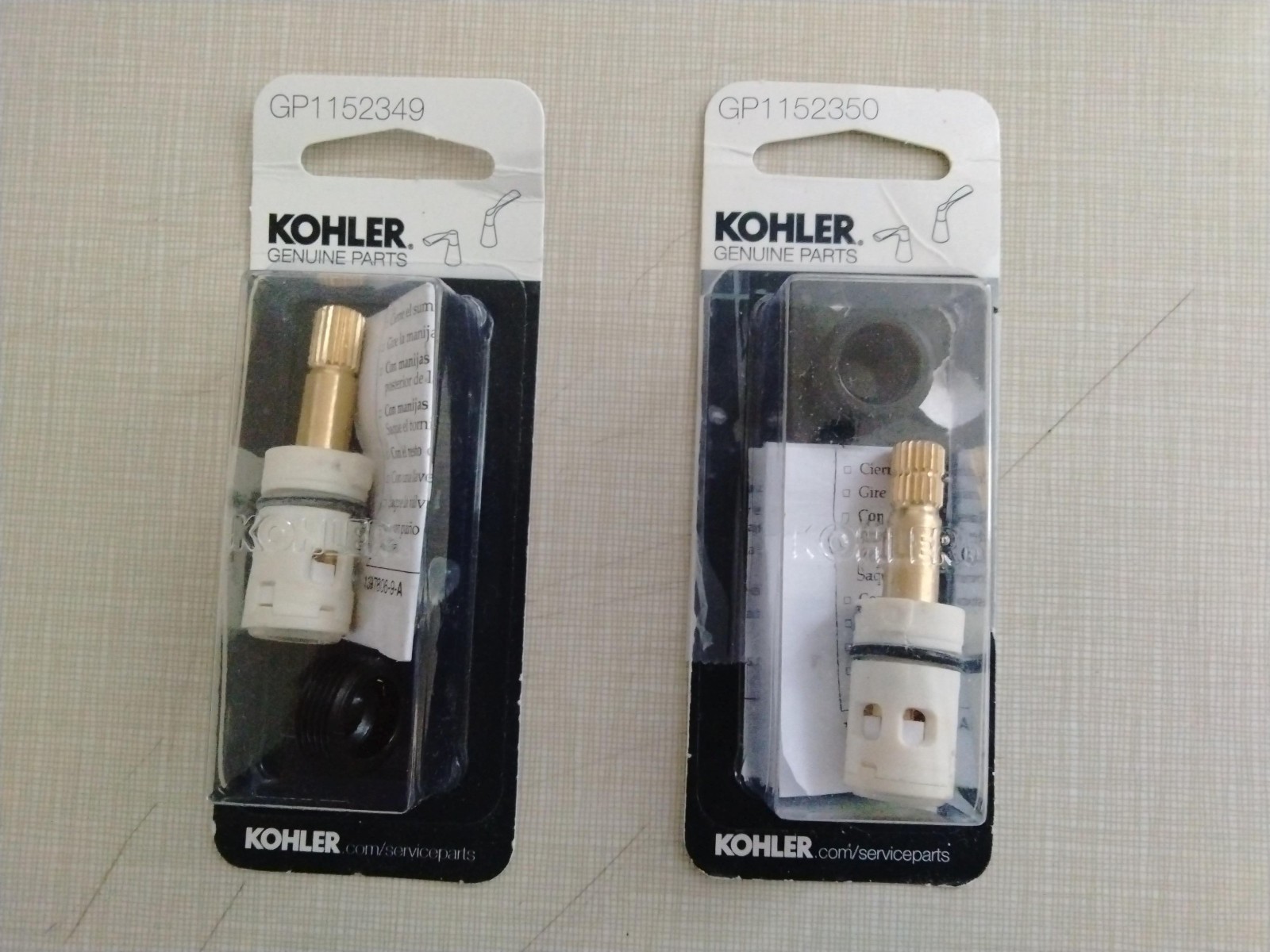 Kohler genuine parts faucet cartridge GP1152349 (Hot) and GP1152350 (Cold)