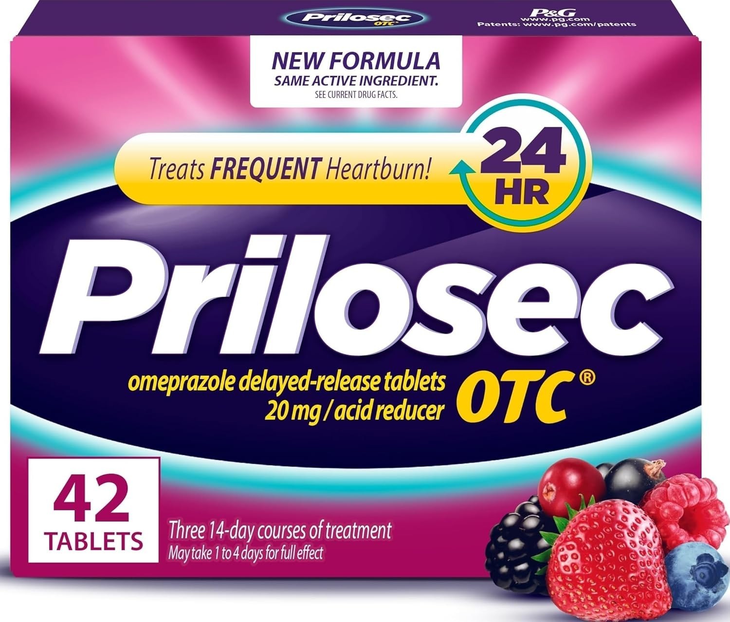 PRILOSEC OTC BOX OF 42 ACID REDUCER 20mg *WILDBERRY* FLAVOR TABLETS