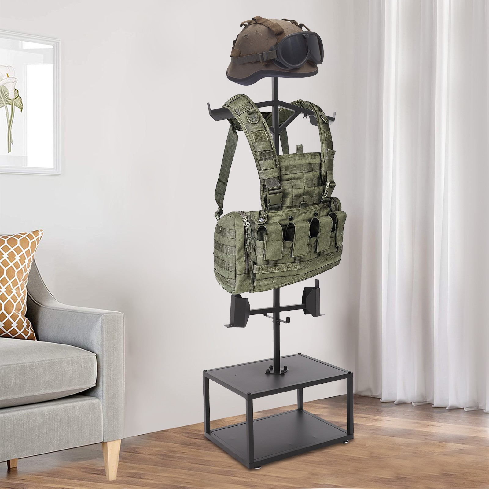 Tactical Gear Stand Helmet Vest Belt Display Rack, Heavy Duty Steel Vest Hanger