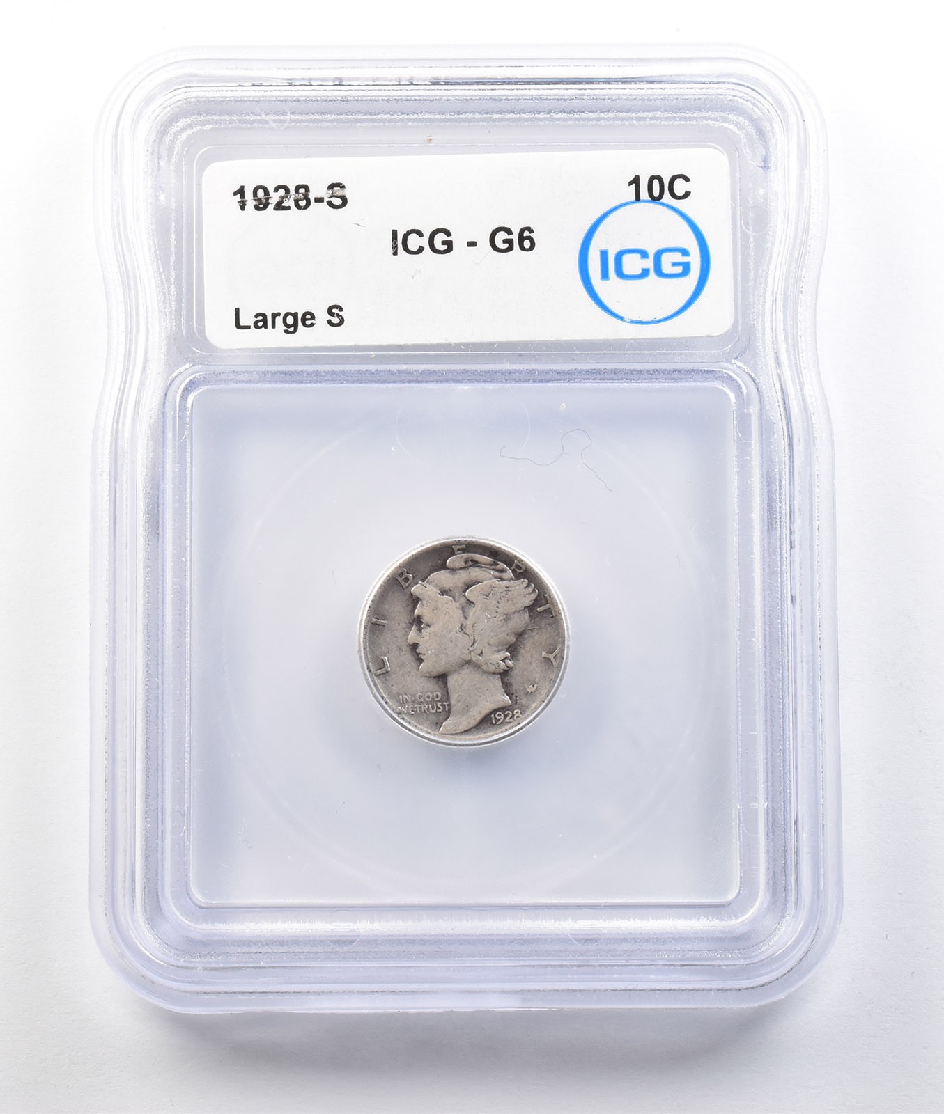 1928-S Mercury Dime Large S G6 ICG *0392