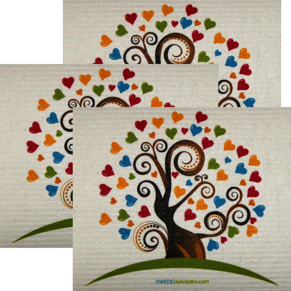 Heart Tree Set of 3 each Swedish Dishcloths | ECO Friendly Absorbent Cleaning Cl