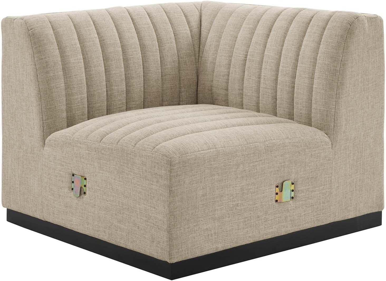 Conjure Channel Tufted Fabric Upholstered Sectional Sofa Left Corner Chair in Bl