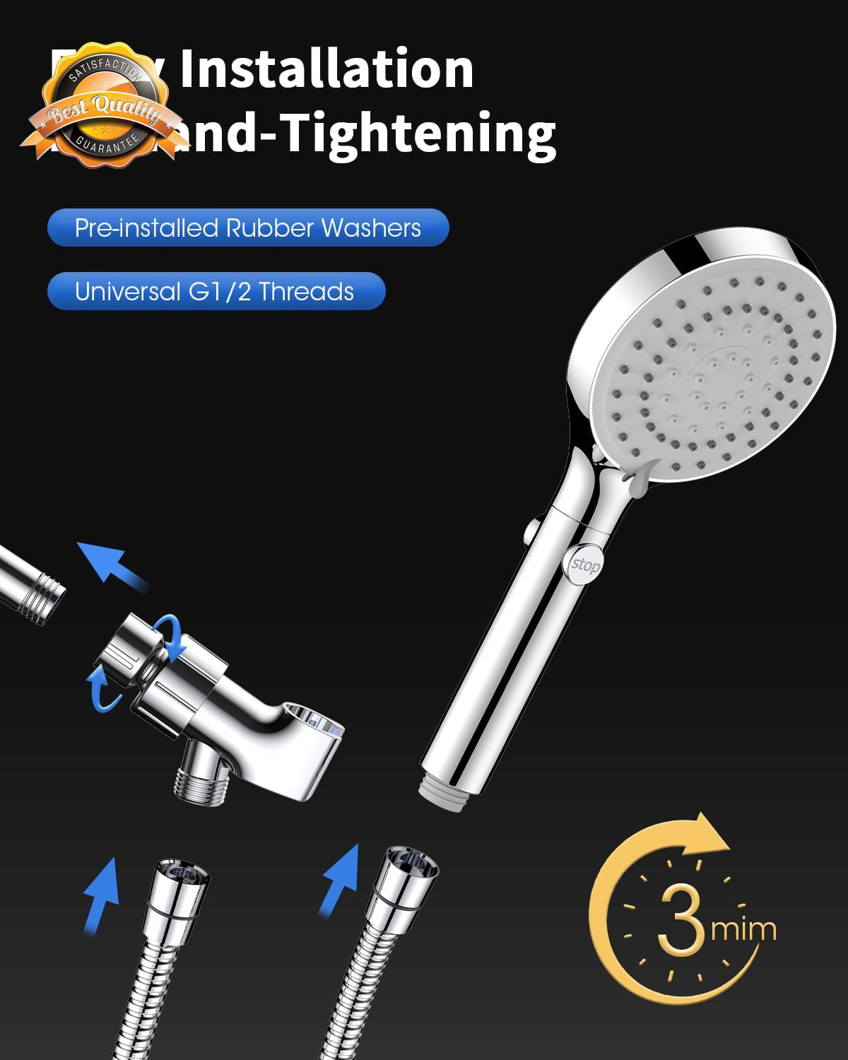 Handheld Shower Head High Pressure 80 Inch Hose ON OFF Switch Set