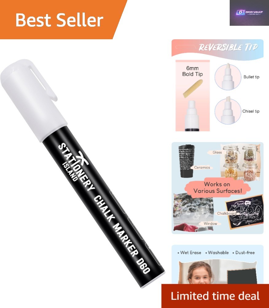 6mm White Liquid Chalk Pen for Blackboard & Glass - Perfect for Kids Projects