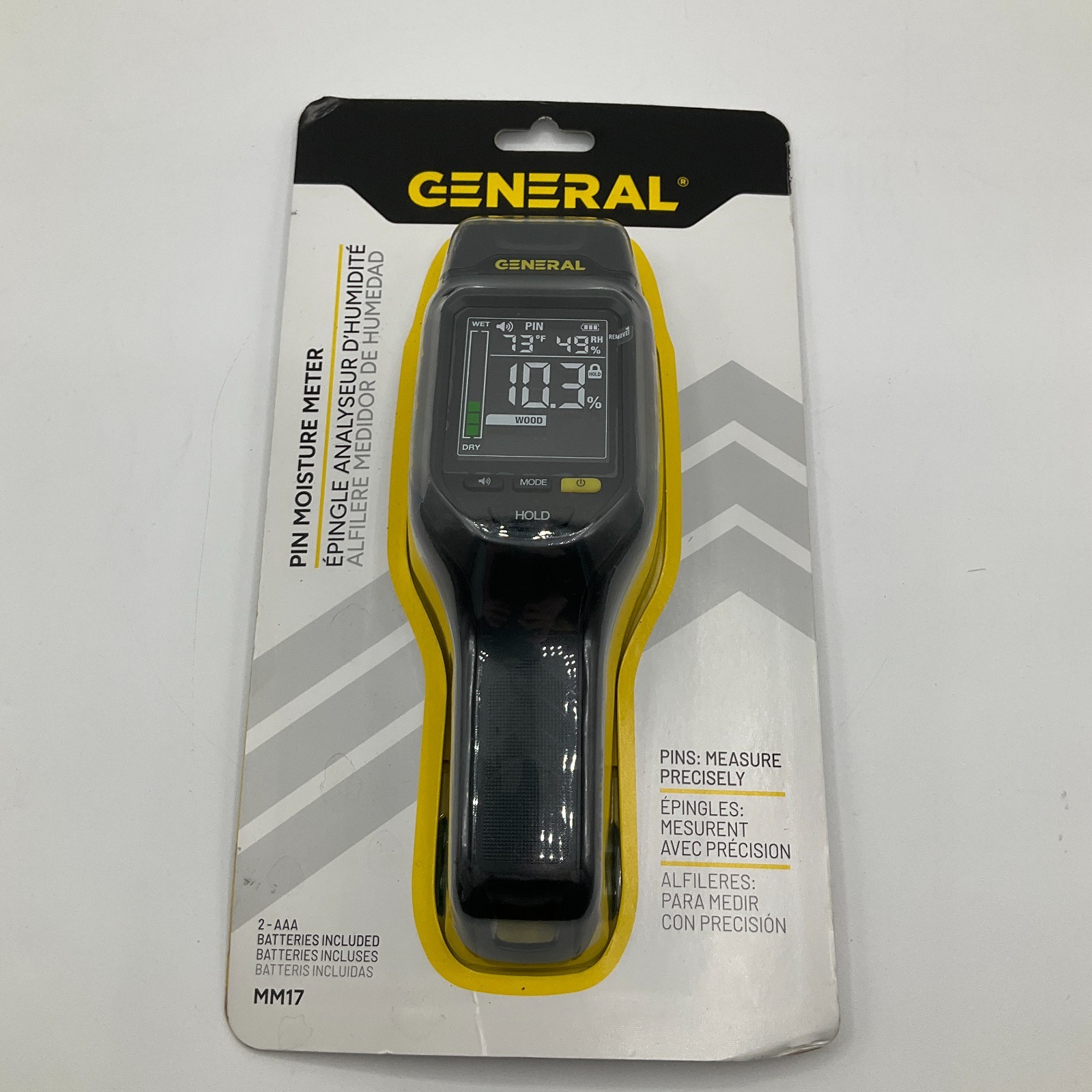 General Tools Pin Moisture Meter MM17 Backlit Display for Wood Drywall NEW