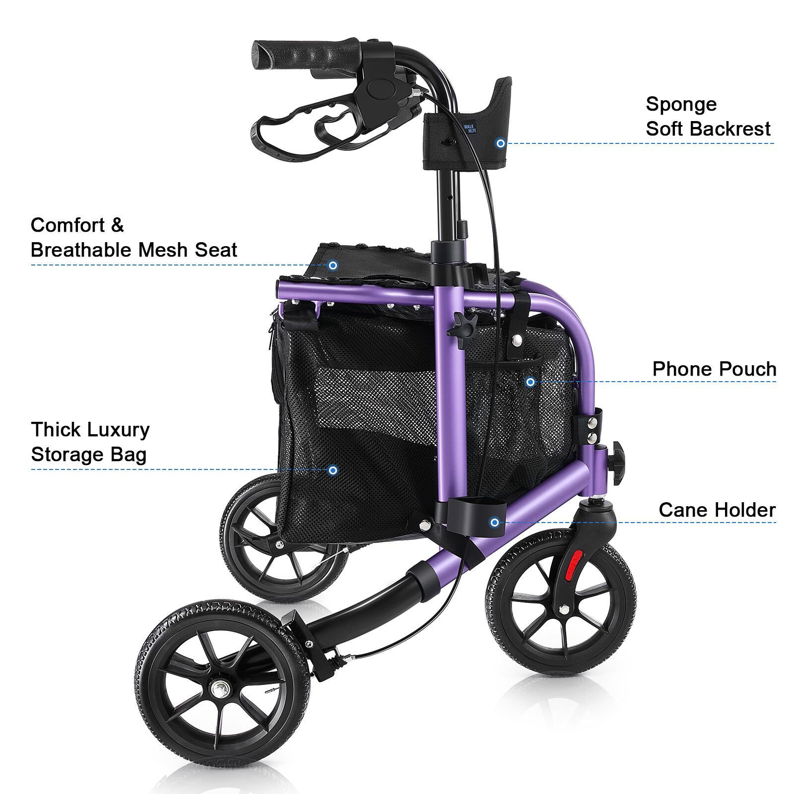 Rollator Walker Aluminum 3 Wheel with Seat Foldable Lightweight 10.7lbs Aluminum