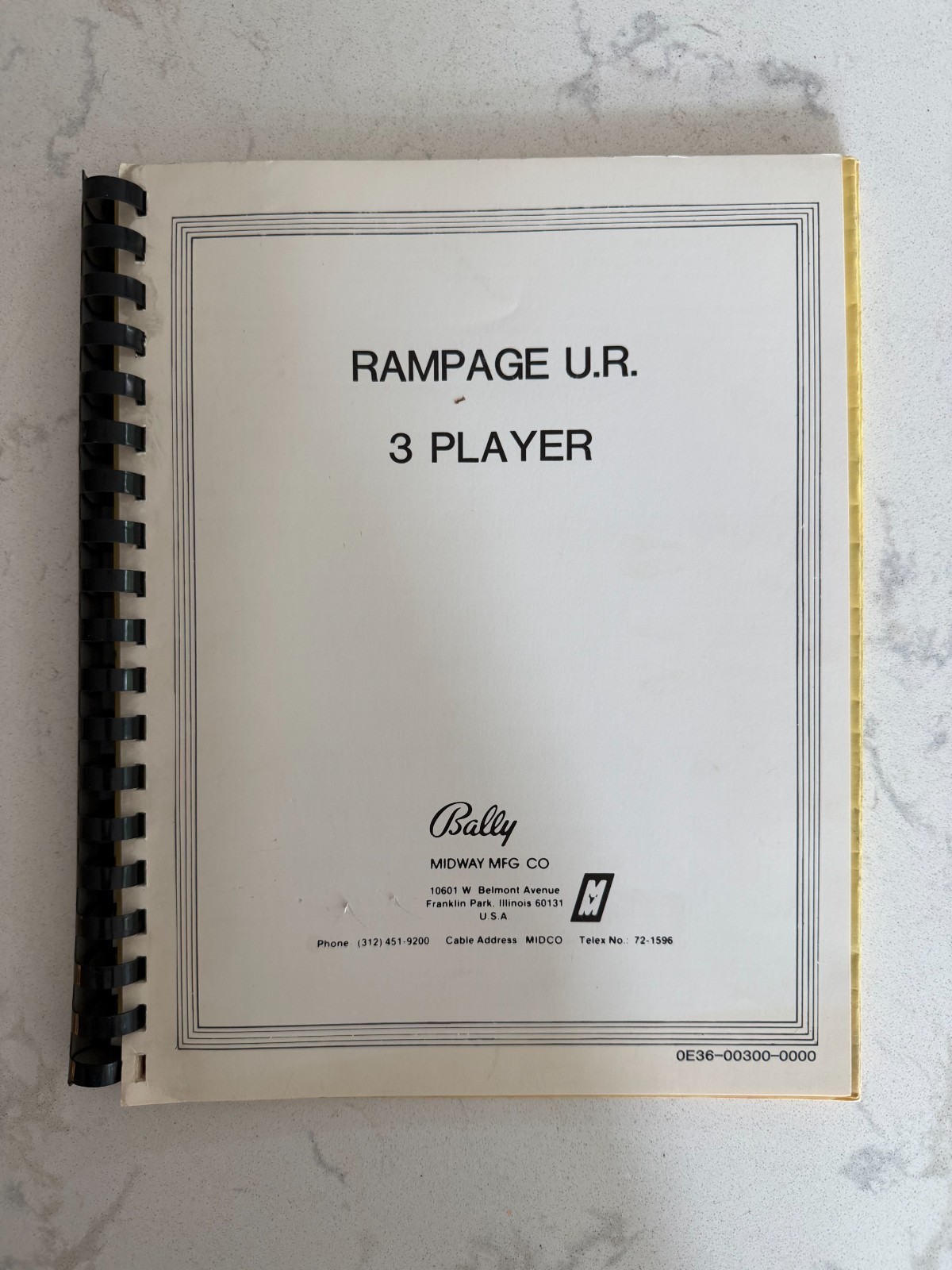 RAMPAGE U.R. 3 PLAYER Instruction Manual w/ schematics - Bally - Original 1986