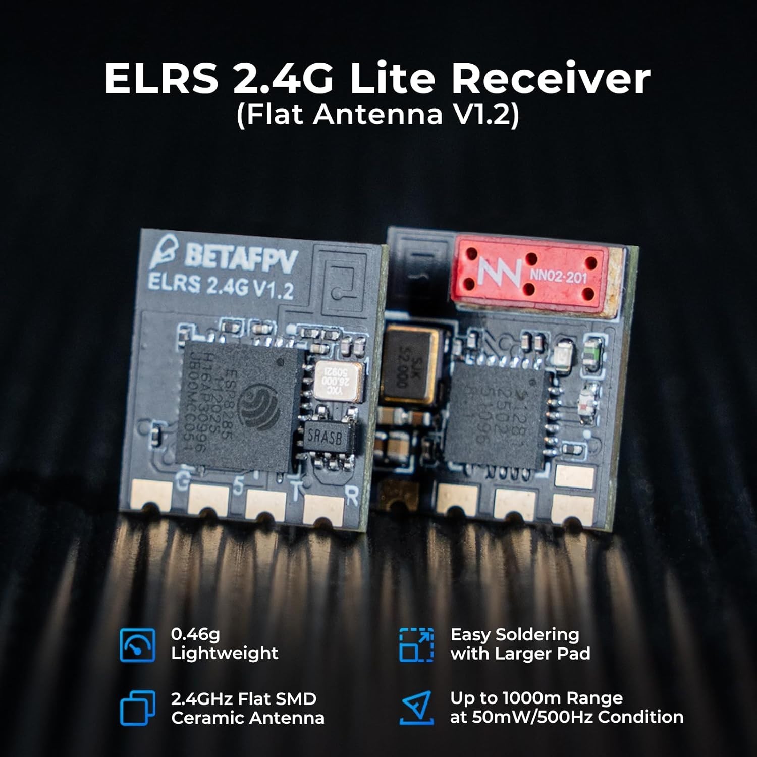 Compact ExpressLRS 2.4G Receiver with Flat Antenna - Optimal for Racing Drones