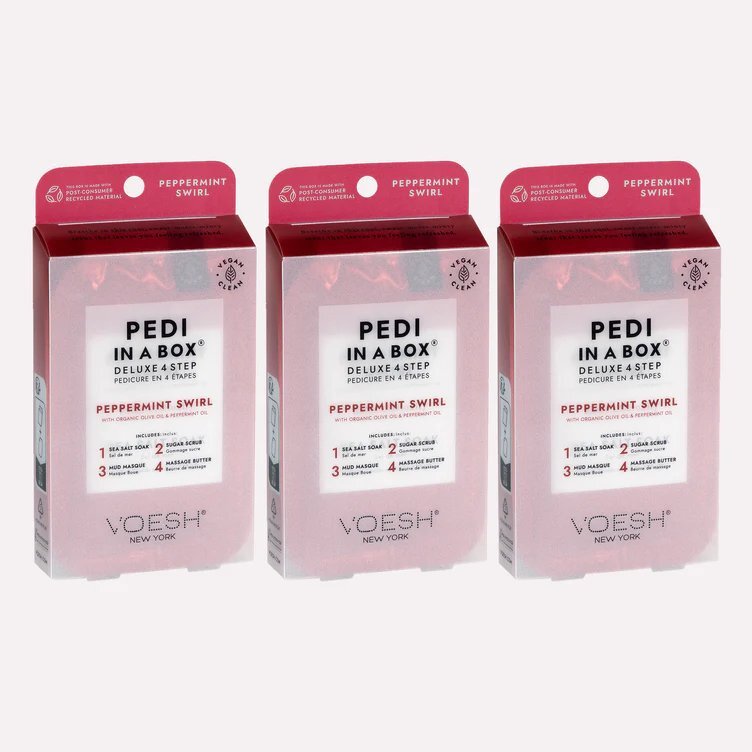 Voesh Pedi In A Box 4 In 1 Deluxe Pedicure Peppermint Swirl Pack Of 3