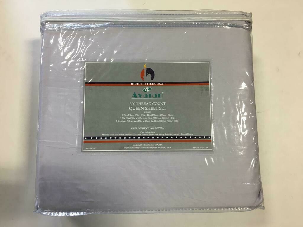 Avaran 100% Cotton Queen Sheet 4 Pcs Set Light Blue Color 300 Ct