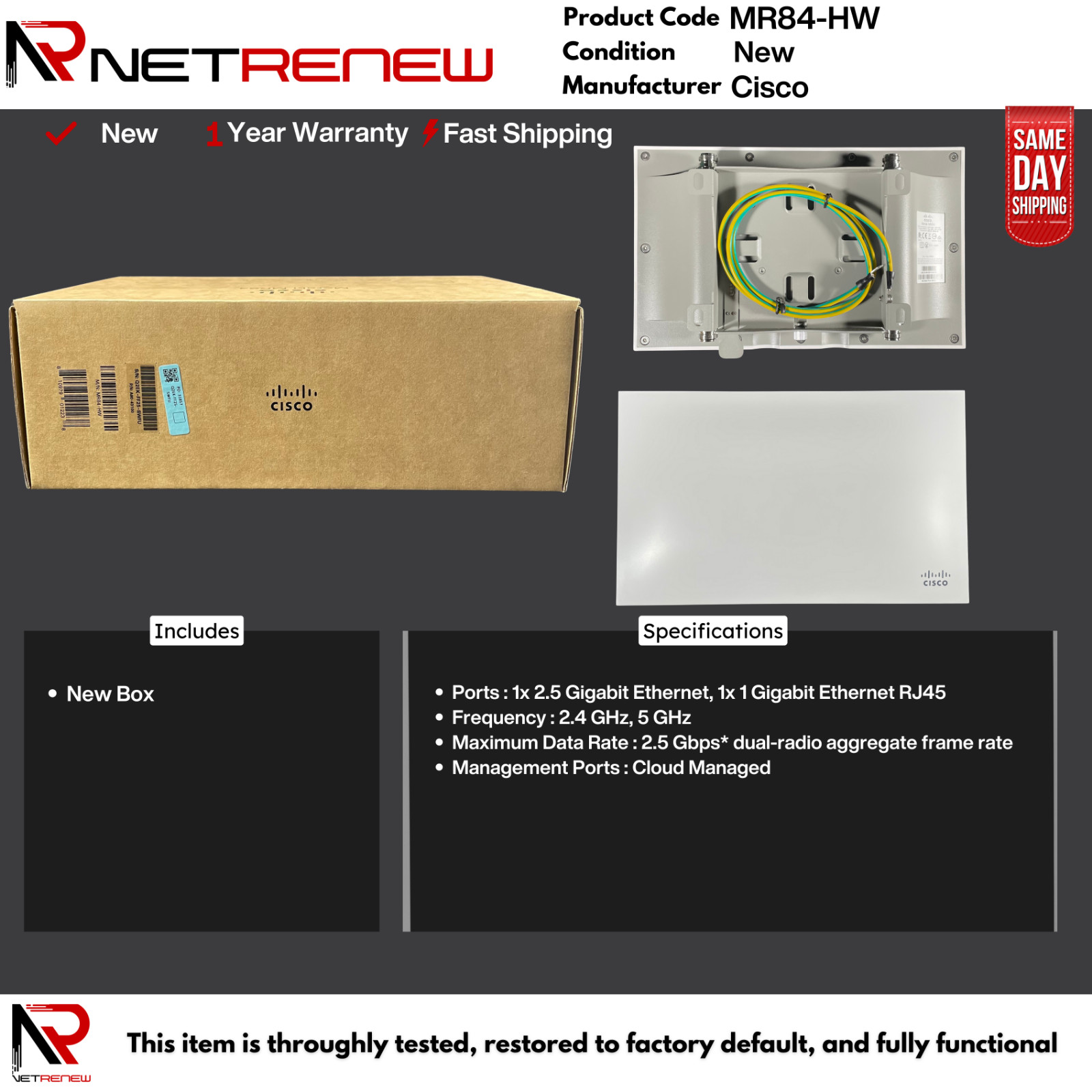 NEW MR84-HW Cisco Meraki  MR84 Cloud Managed 802.11ac Wireless Access Point