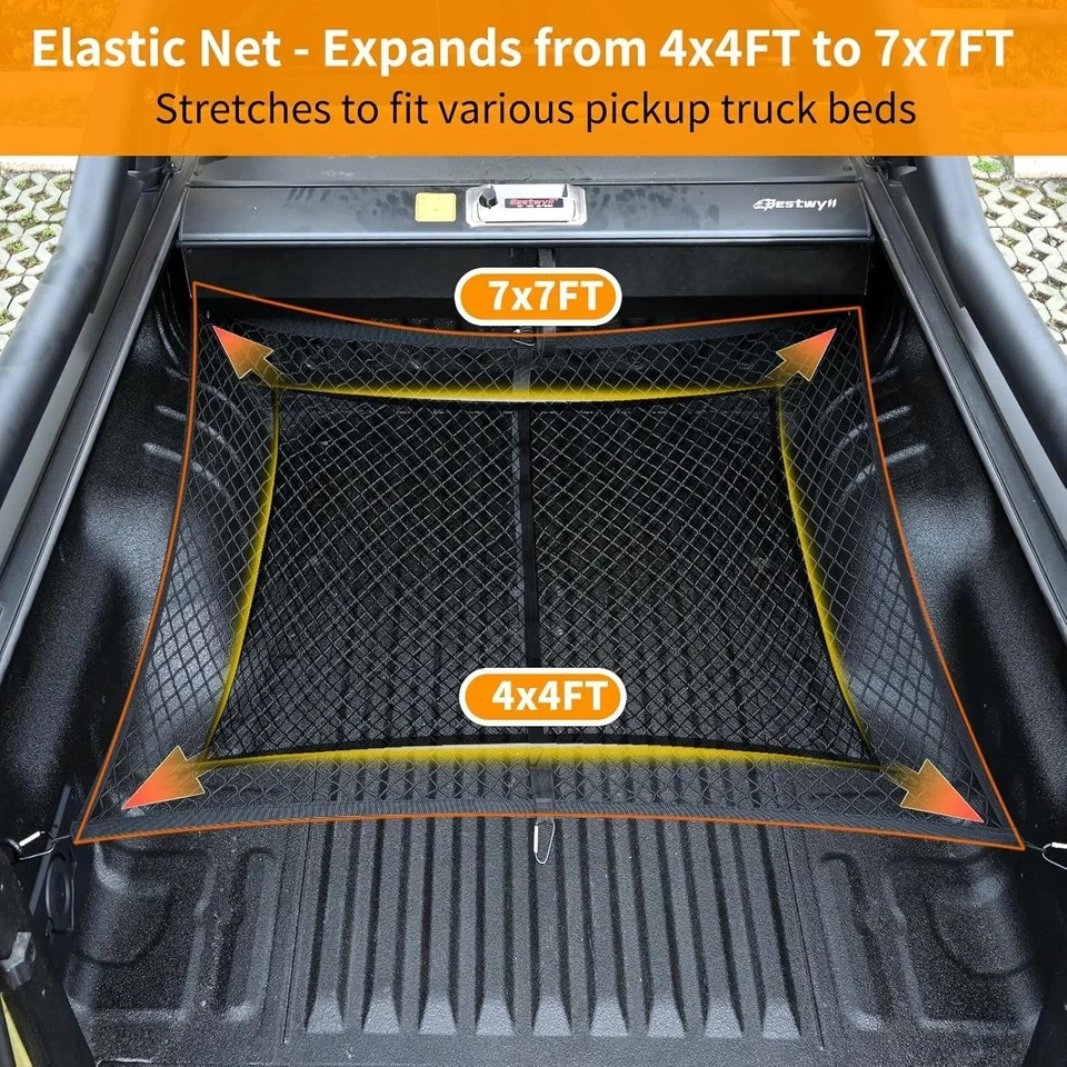 Highly Elastic Cargo Net - Heavy-Duty Truck Bed Cargo Net for Pickup Trucks, Van