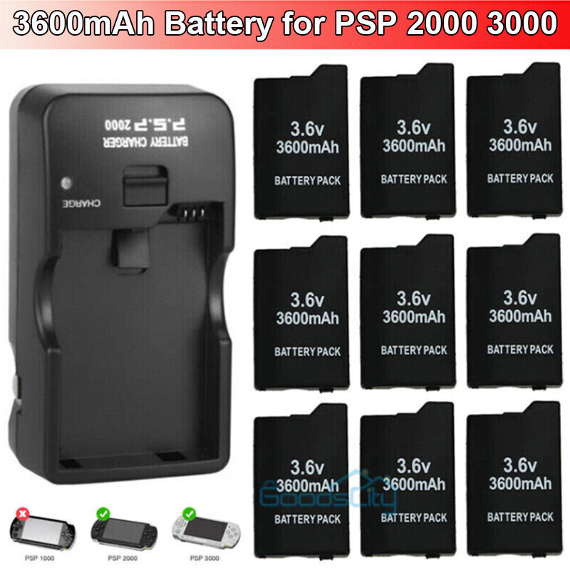 1-10x 3600mAH 3.6V Battery Pack+ Wall Charger FOR PSP 2000 2001 slim 3000 3001