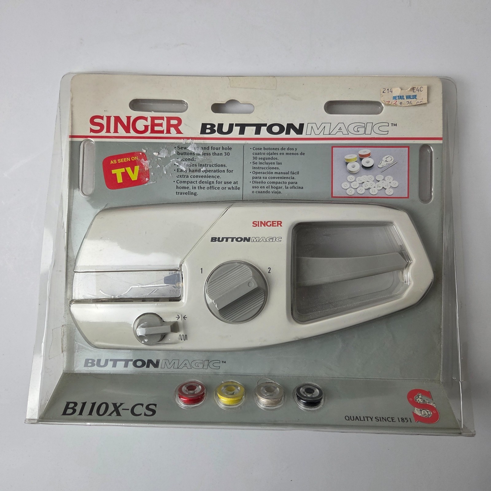 Handheld SINGER B110X-CS Button Magic 2&4 Hole Maker Attaches Buttons Sewing New