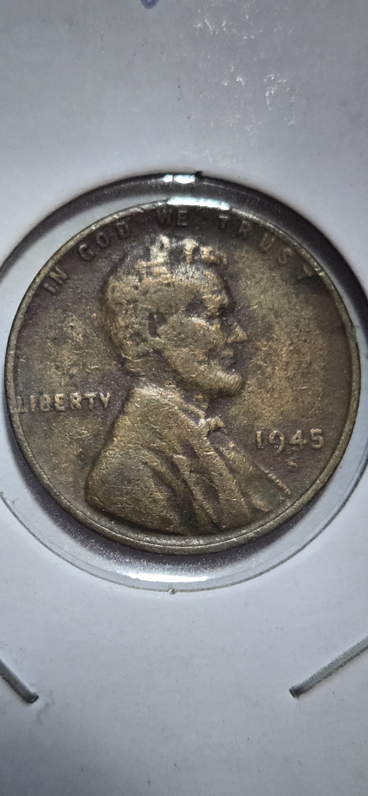1945 S Lincoln Cent With Reverse Motto Weak Error And Tilted S, Mintmark!