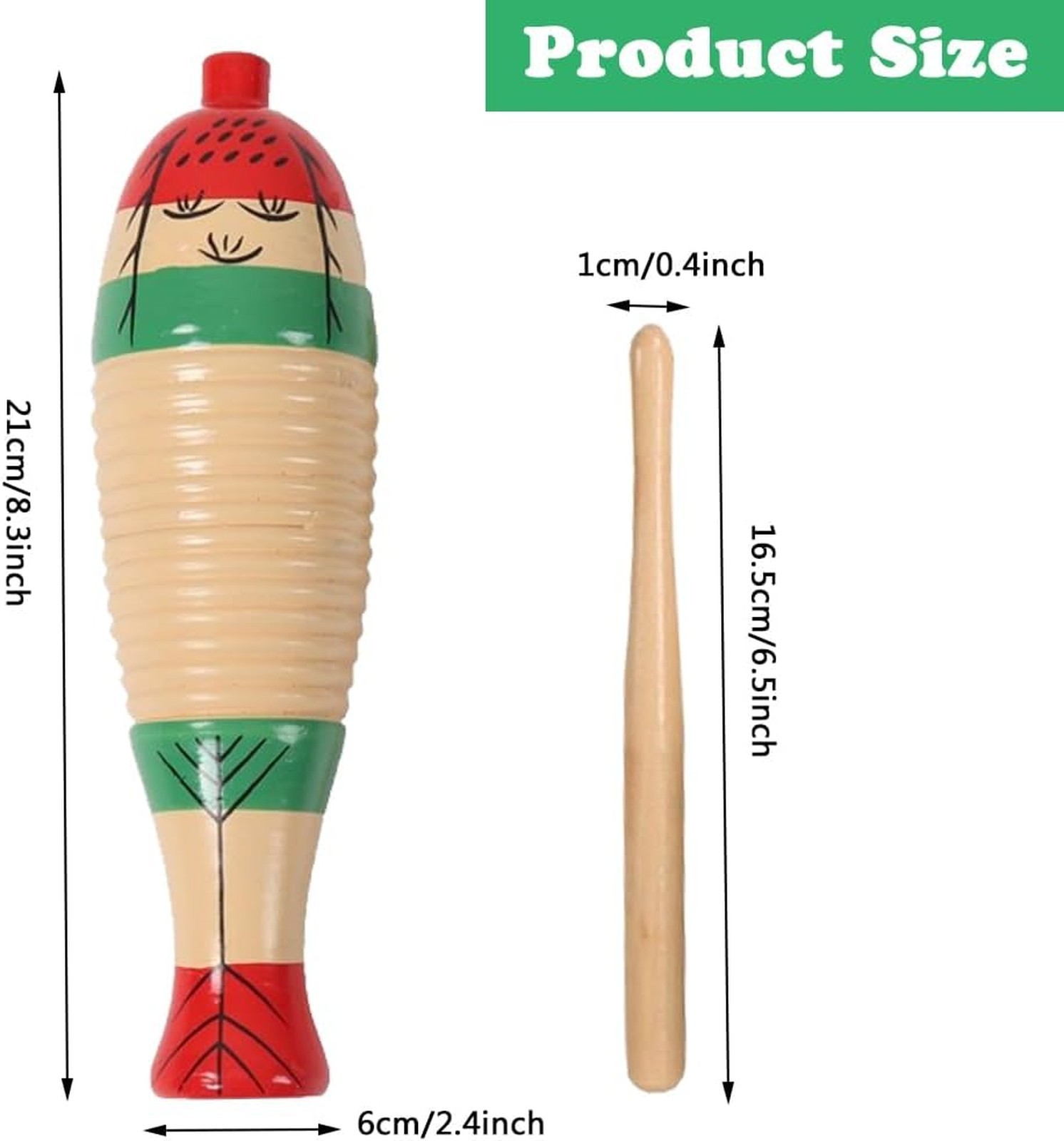 Four Pack Wooden Fish Shaped Guiro Percussion Instruments with Rhythm Sticks for