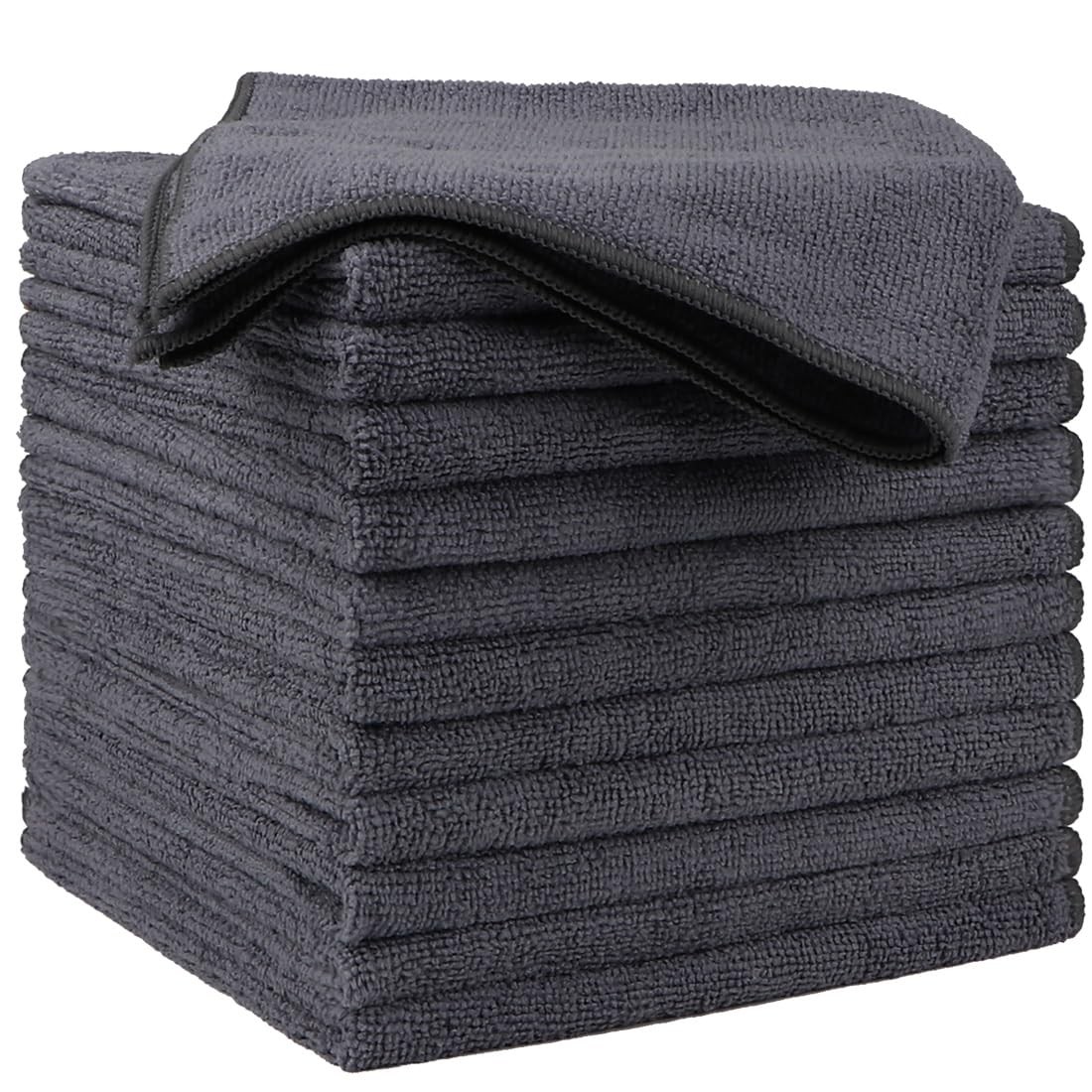Microfiber Cleaning Cloths 12 Pack 16x16 Inch Grey Ultra Absorbent Car Washing T
