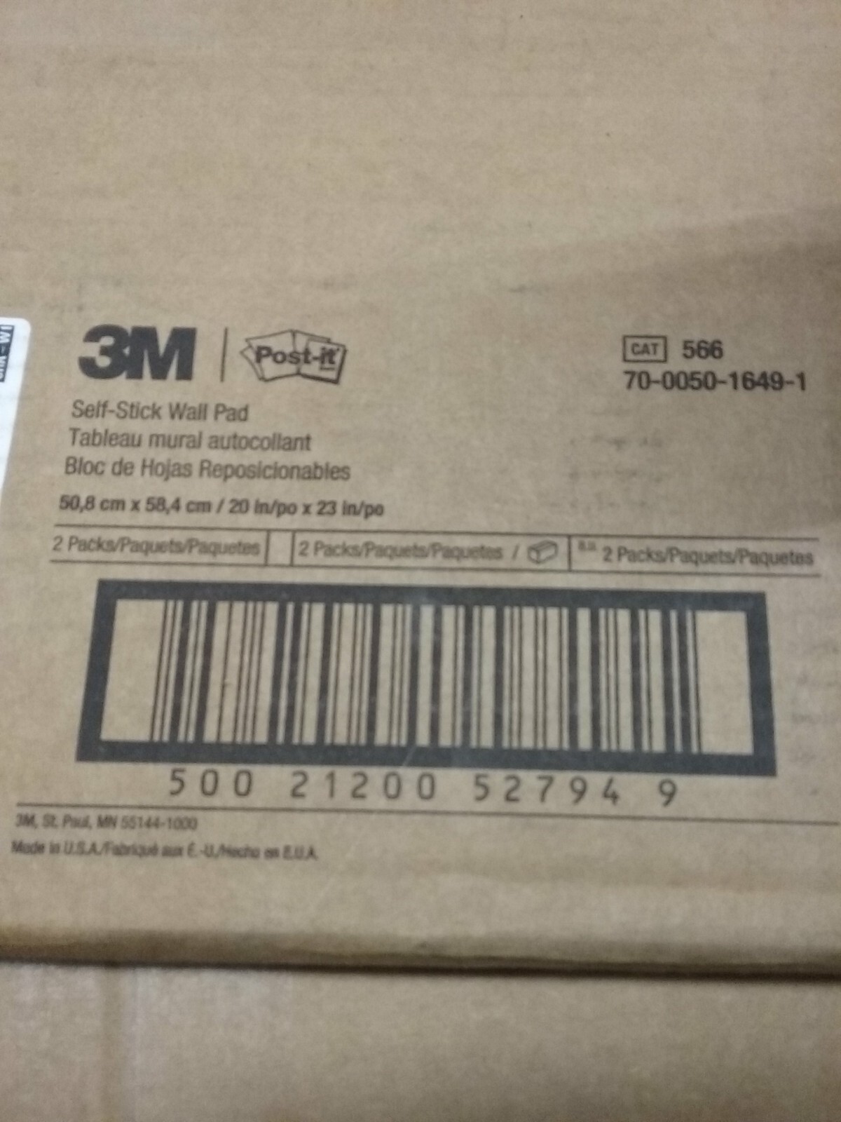 3M Self-Stick Wall Pad 566 20 in x 23 in (50.8 cm x 58.4 cm) 1 Box Free Shipping