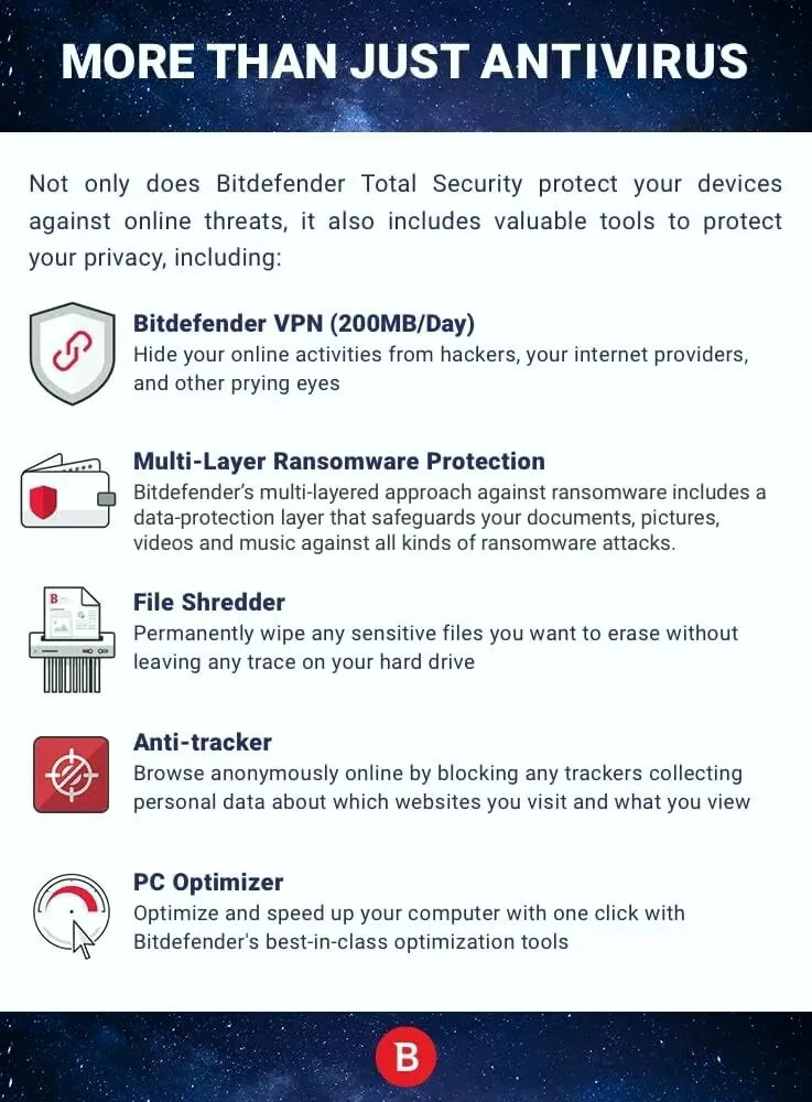 Bitdefender Total Security - 3 Years 3 Device / Windows, MAC, Android/Daily VPN