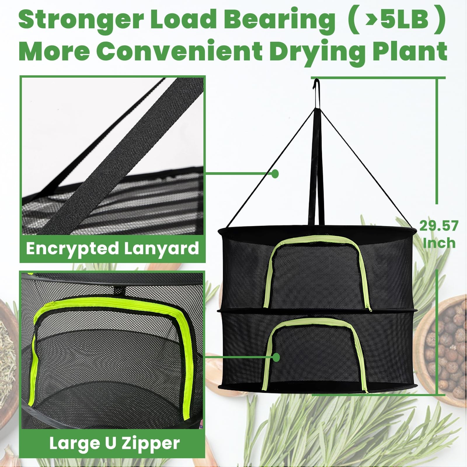 24" Herb Drying Rack with Pruning Shears, Zipper, Hook & Notepad Foldable